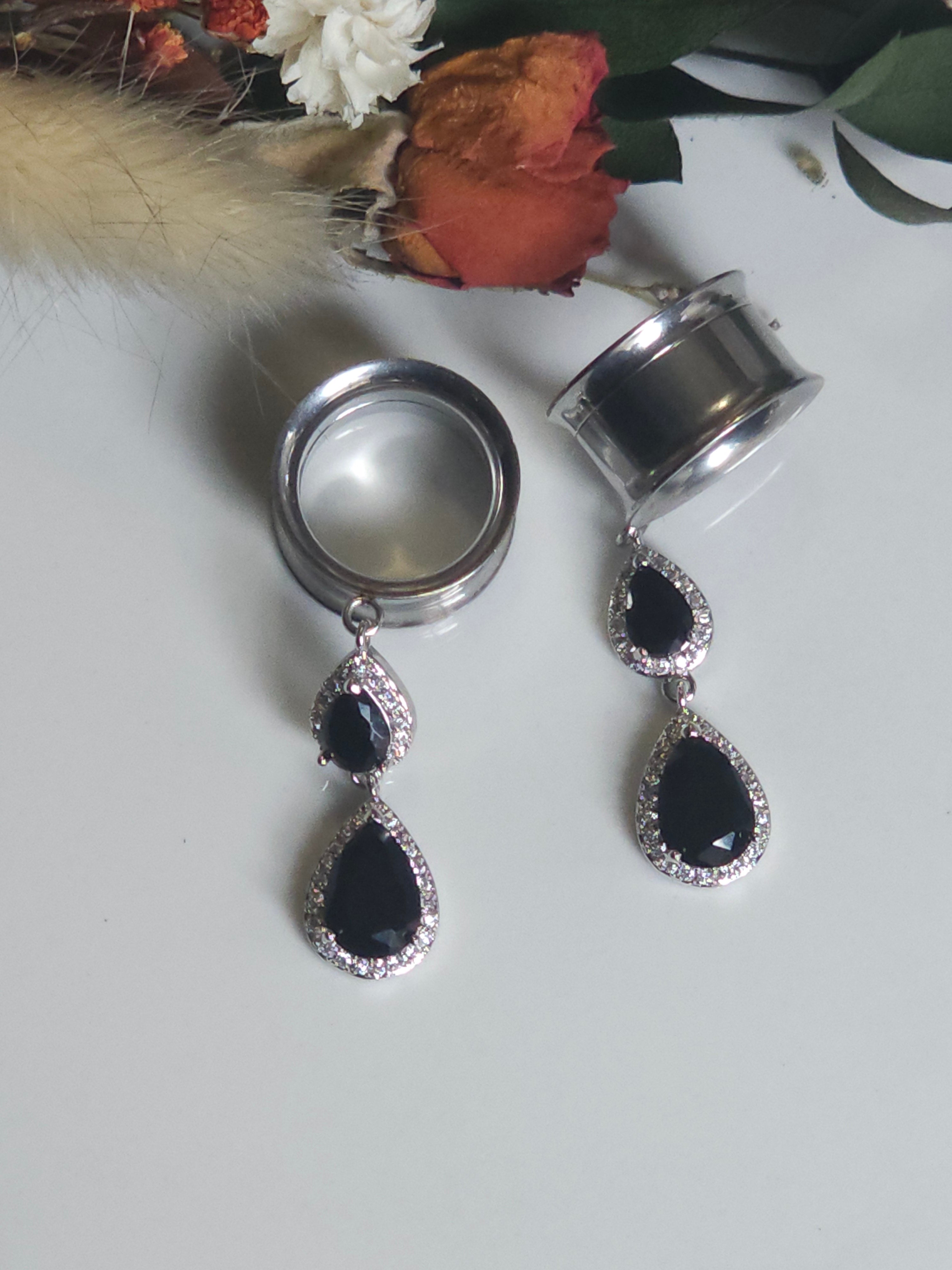 Black and Silver Special Occasion Dangle Gauges