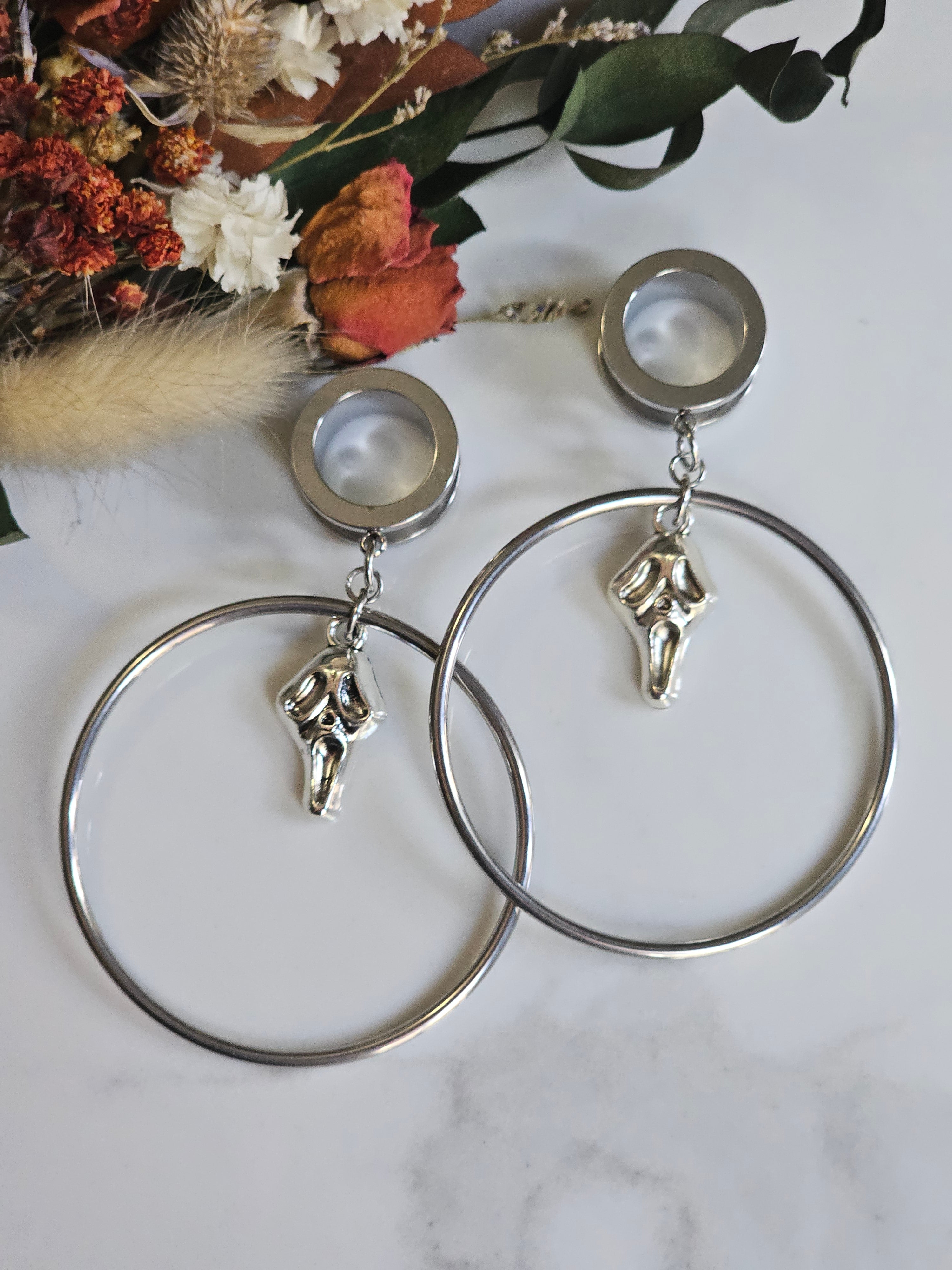 Ghostface hoop dangle gauges