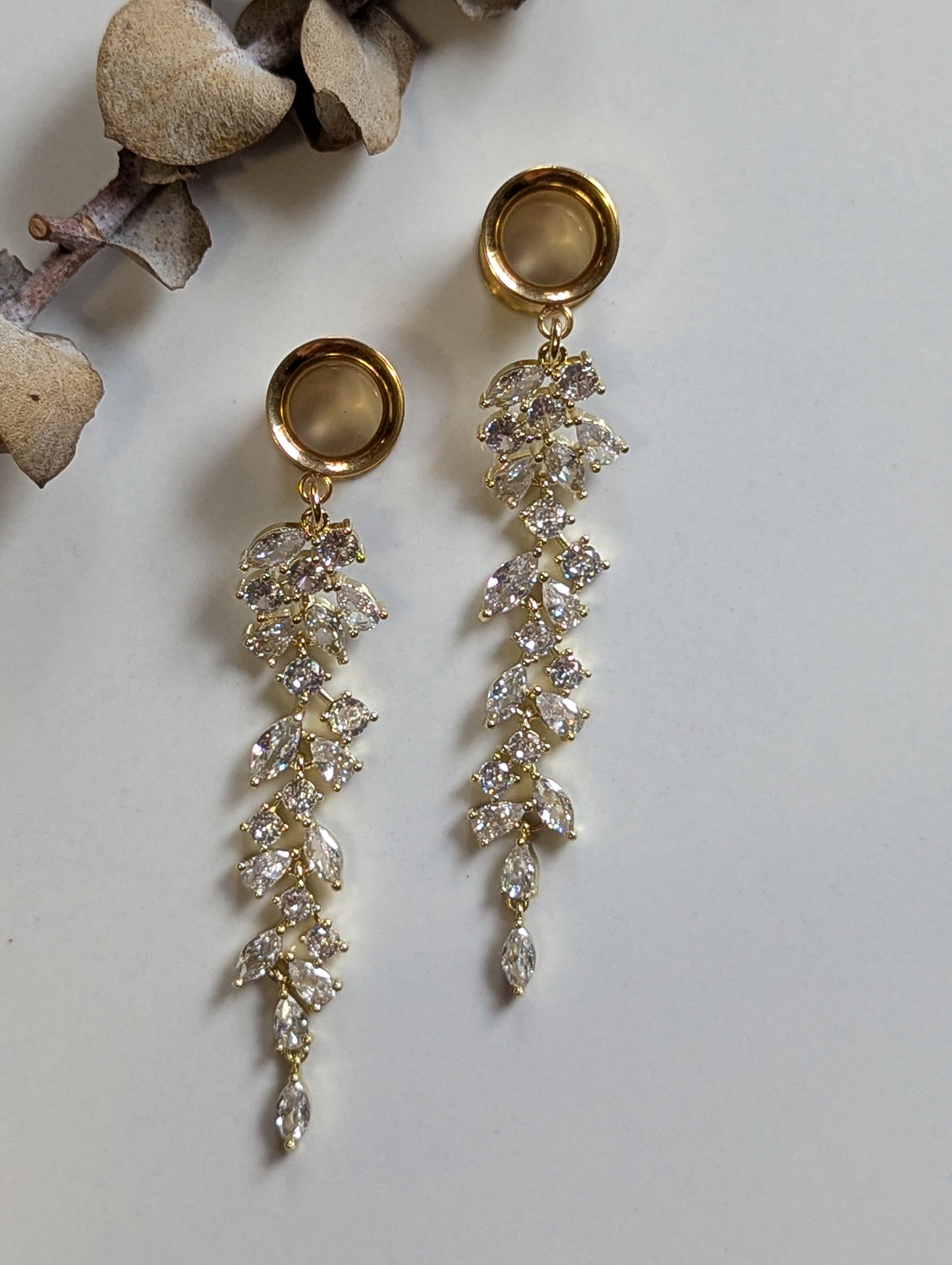 Beautiful Gold Crystal Bridal Dangle Gauges