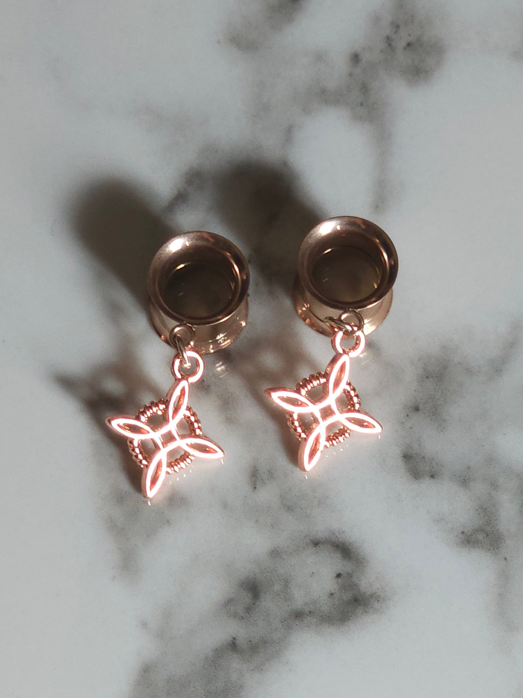 Rose Gold Witch's knot dangle gauges