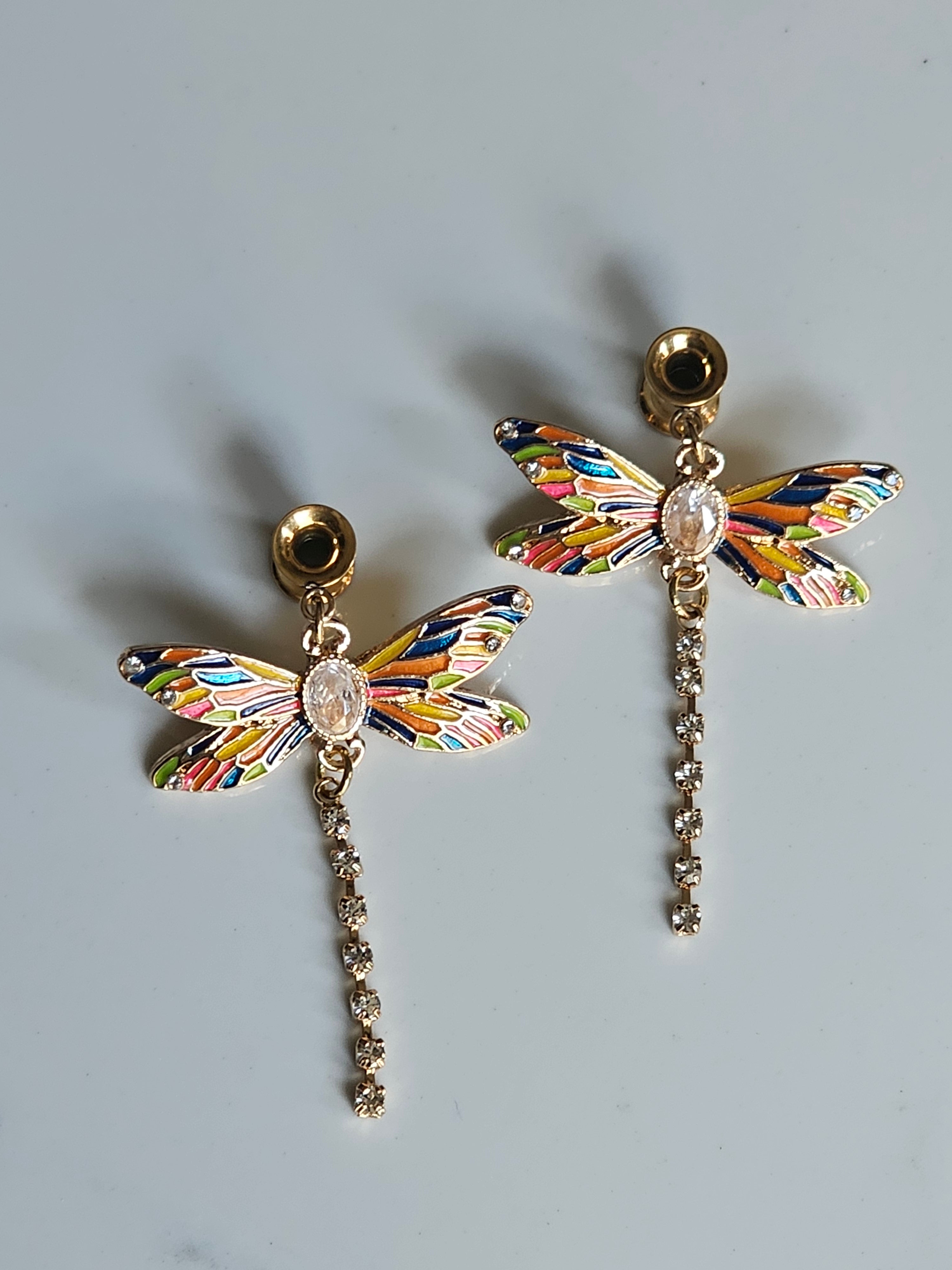 Golden dragonfly Dangle Gauges