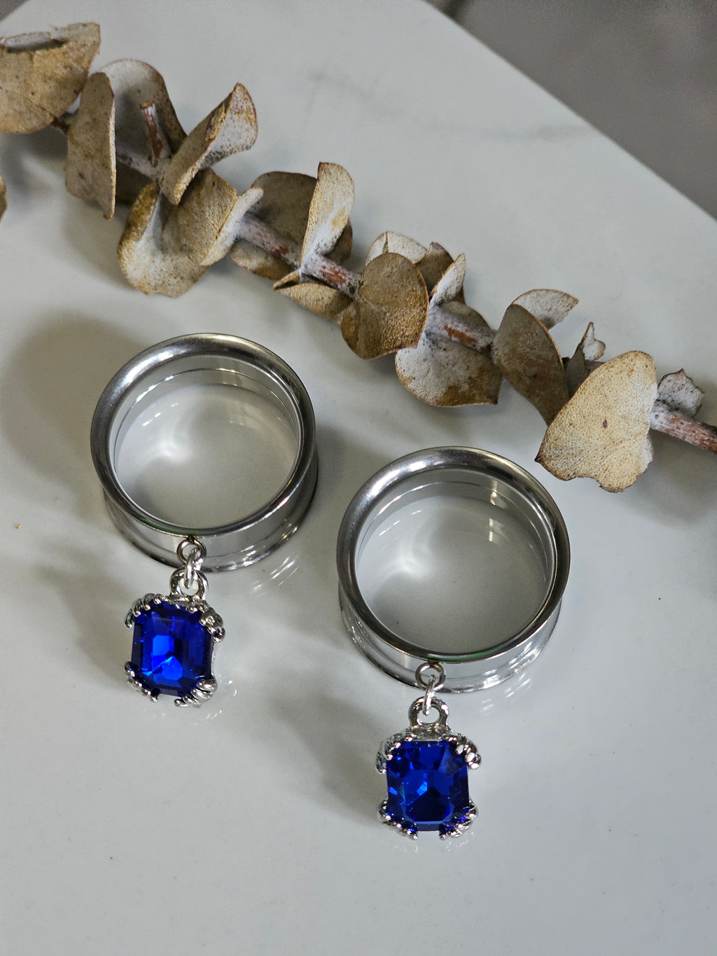 Royal blue Crystal Dangle Gauges