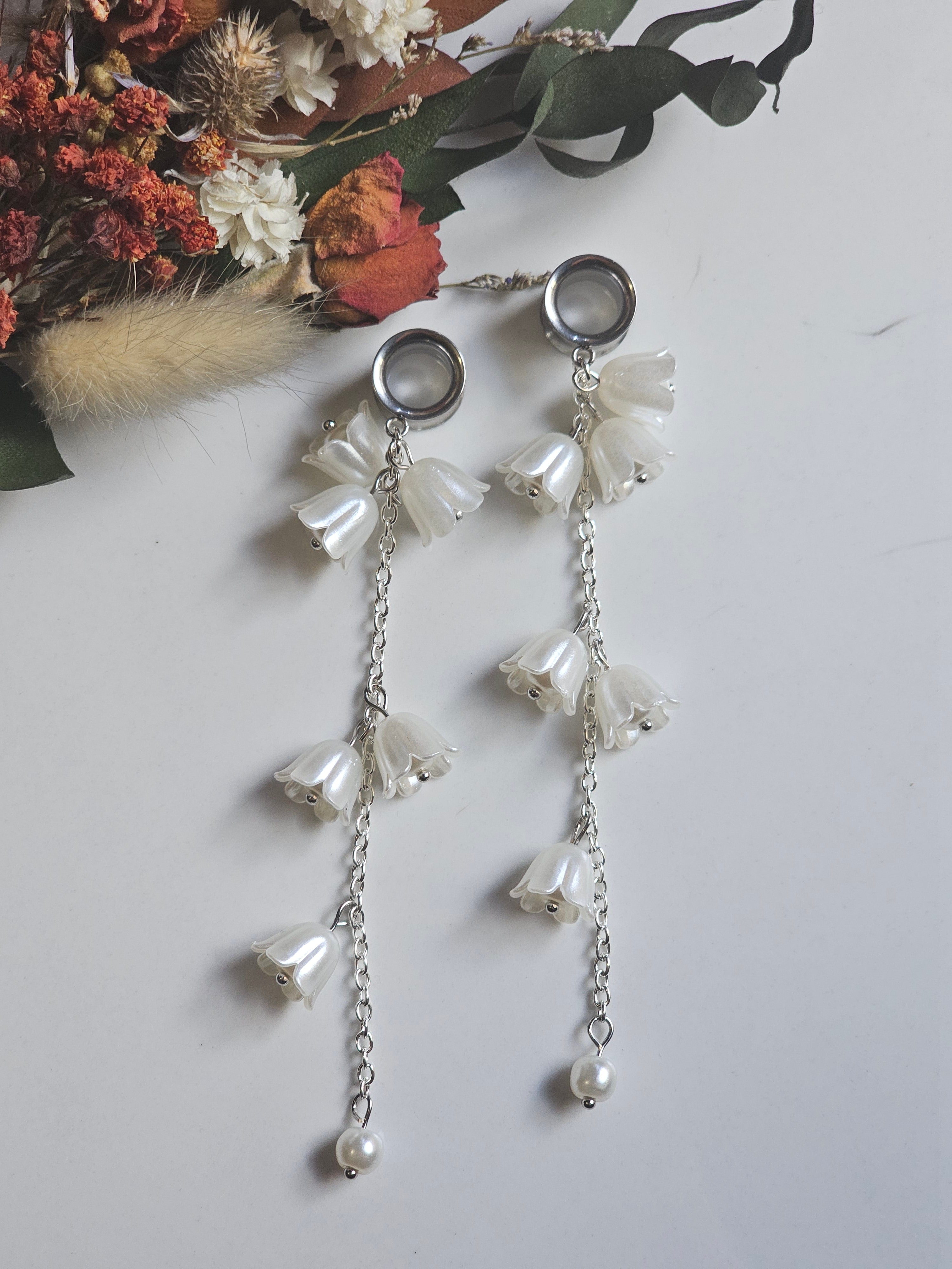 Silver Long Lily of the Valley dangle gauges