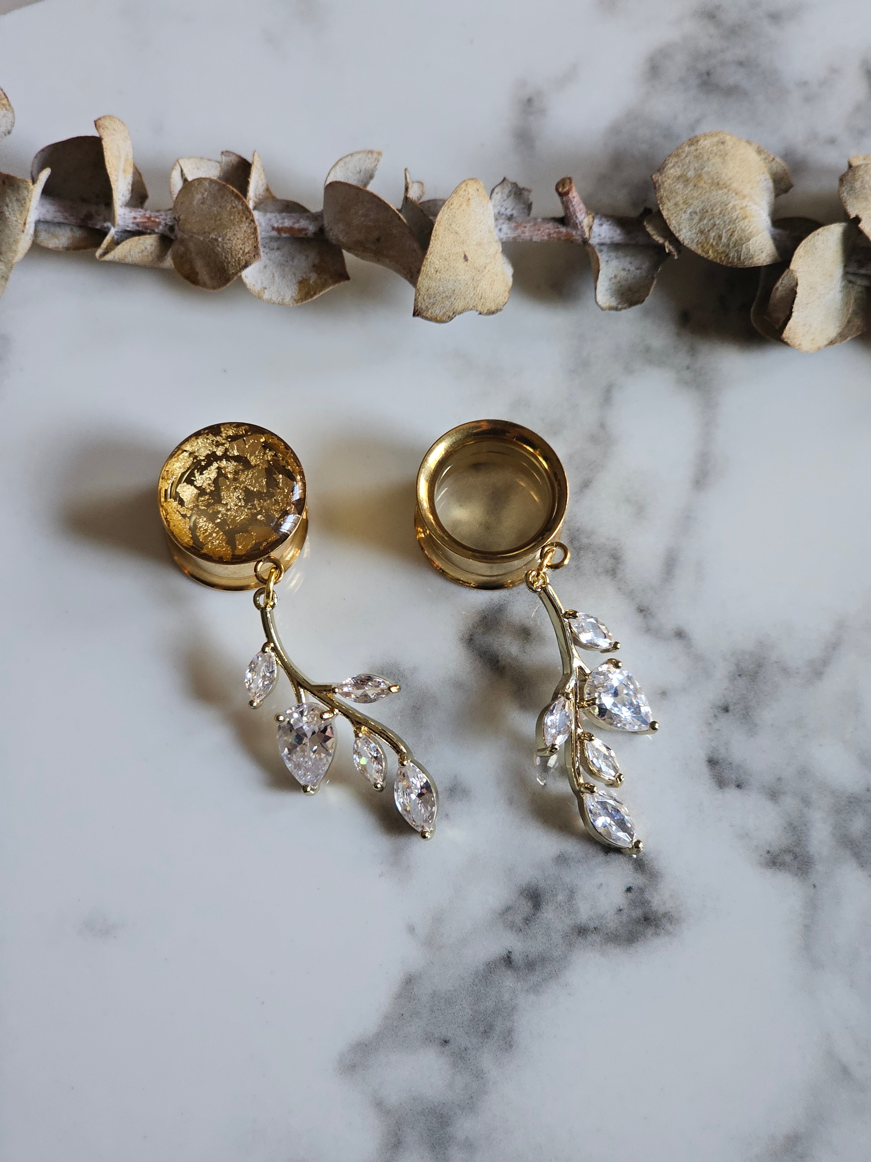 Golden branch Crystal Bridal Dangle Gauges