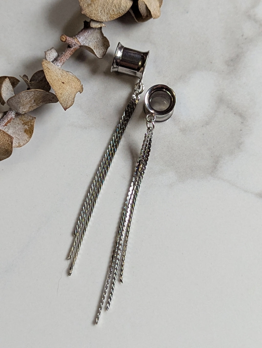 Short Silver Tassel dangle gauges