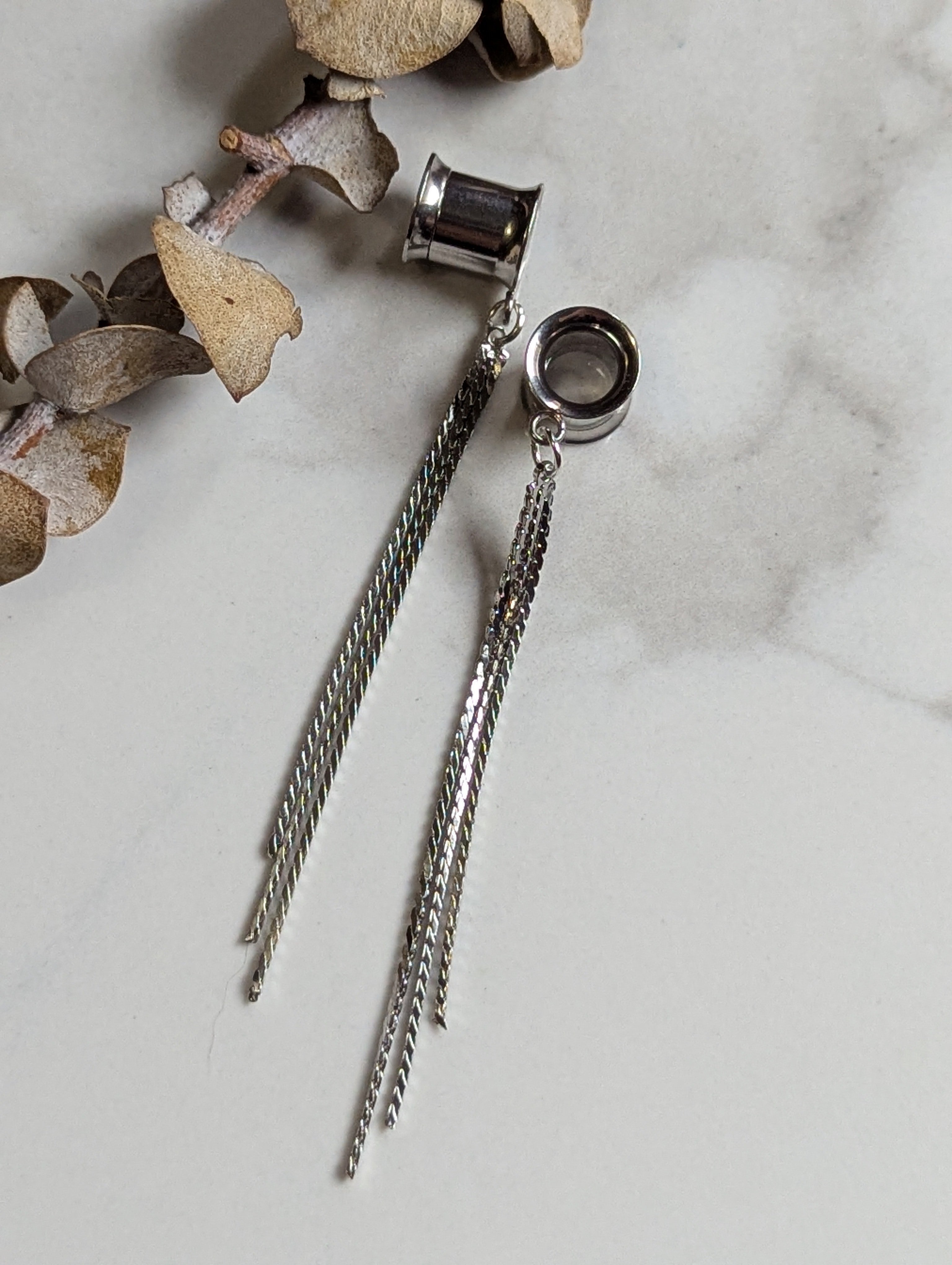 Short Silver Tassel dangle gauges