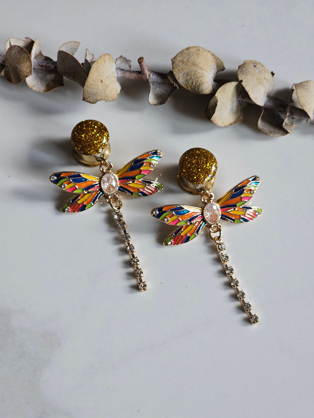 Golden dragonfly Dangle Gauges
