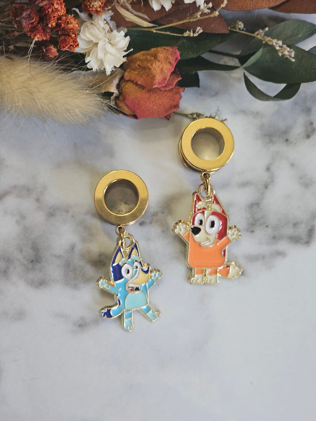 Bluey and Bingo Inspired dangle gauges
