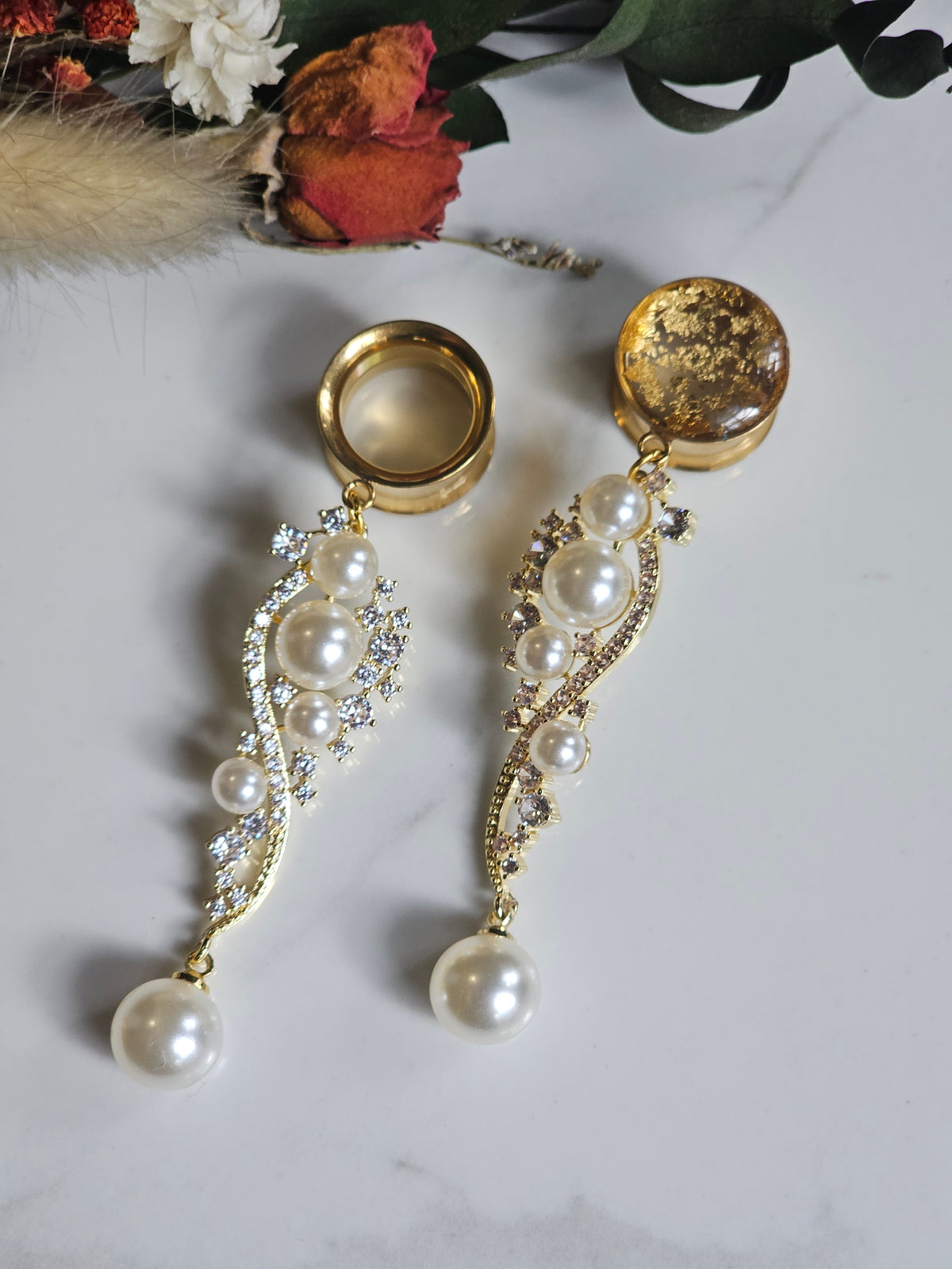 Golden Pearl and Crystal dangle Gauges