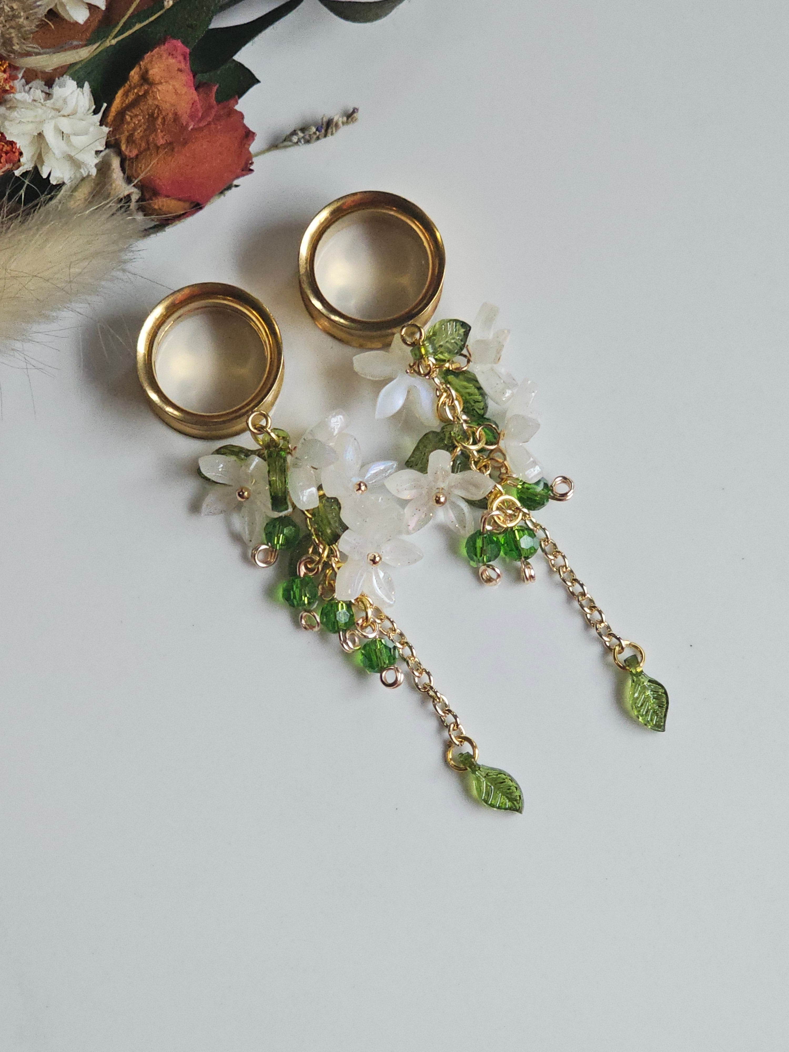 White Jasmine flower dangle gauges