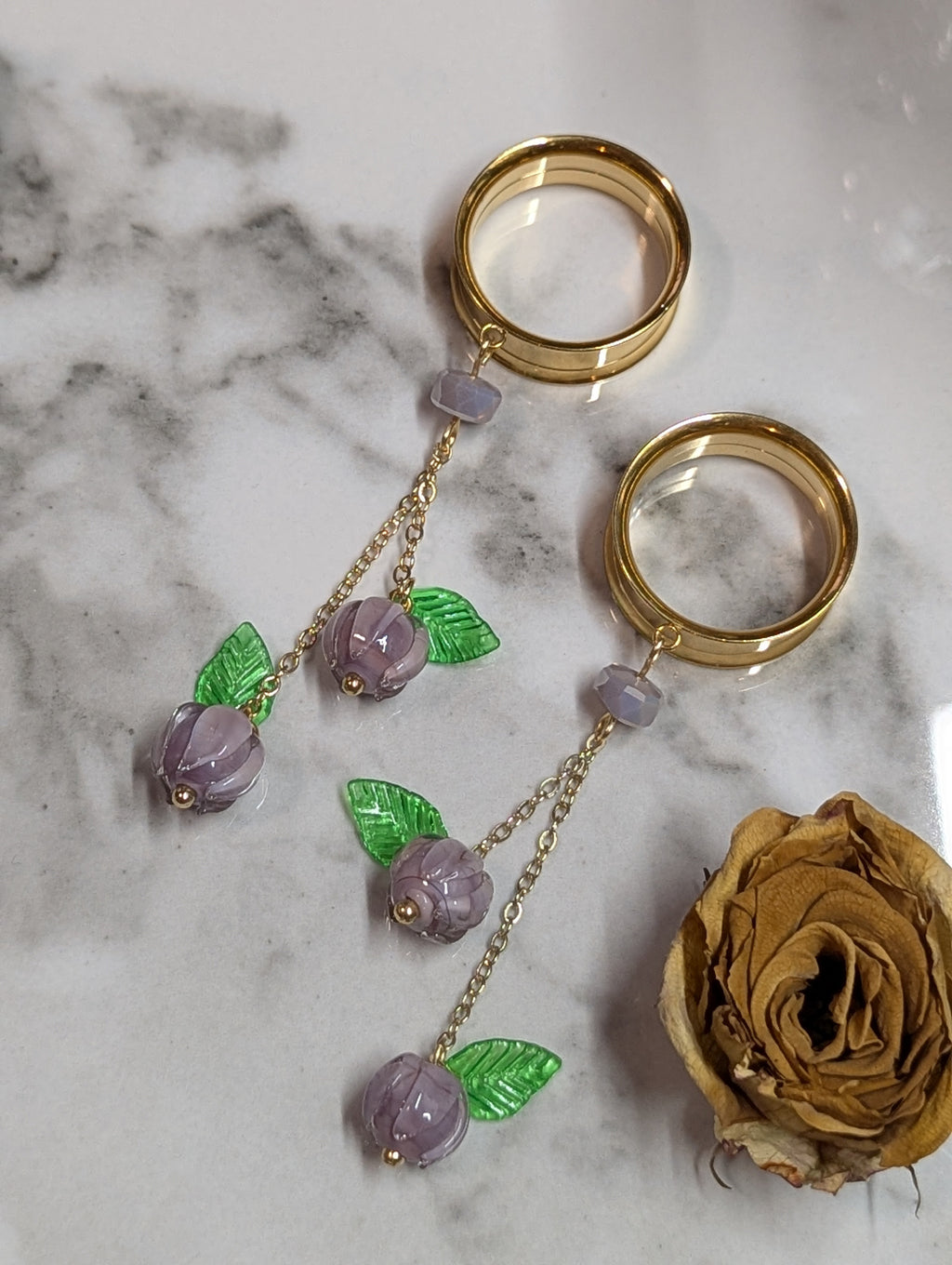 Purple floral Dangle Gauges