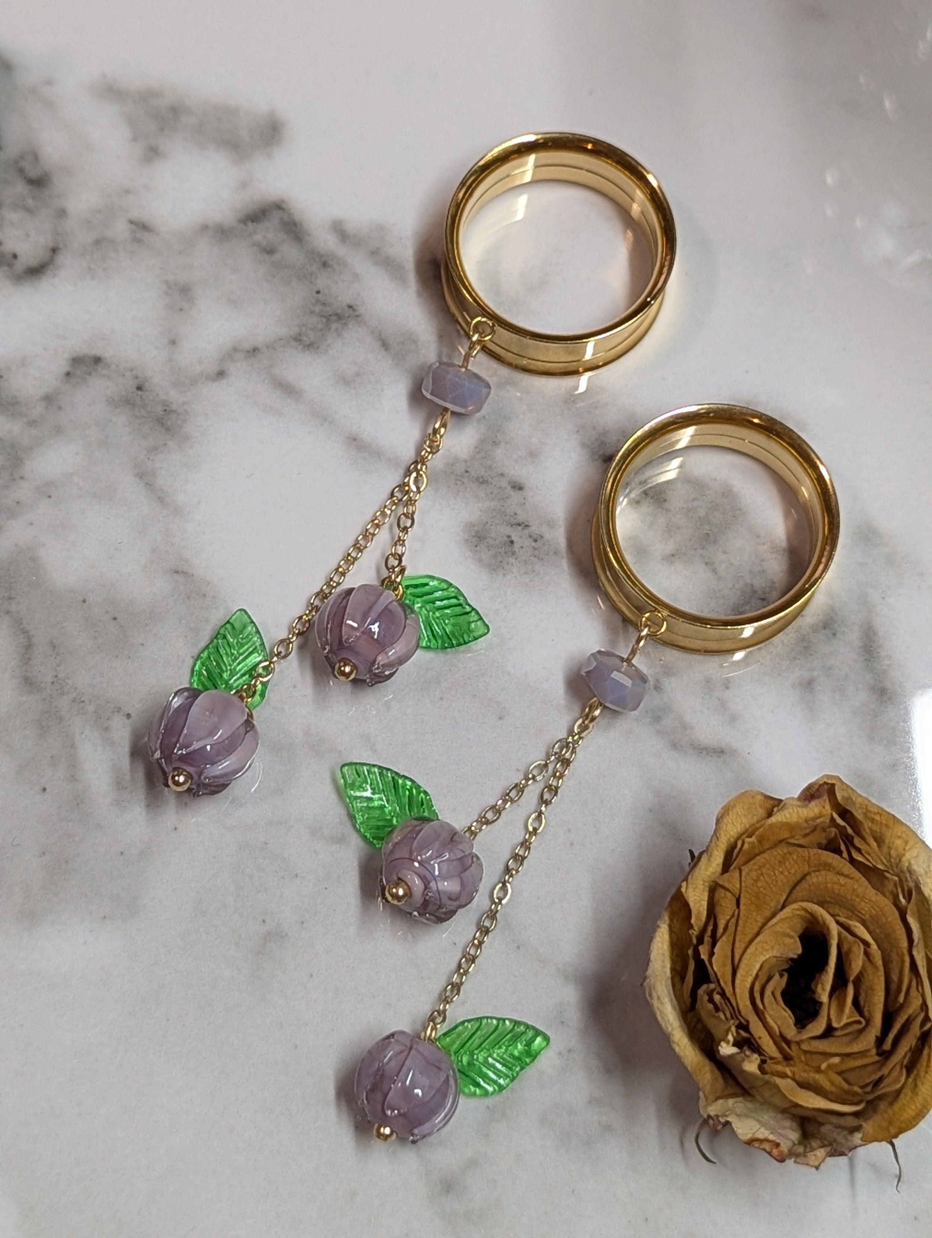 Purple floral Dangle Gauges
