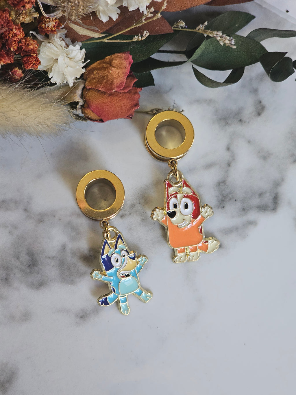 Bluey and Bingo Inspired dangle gauges