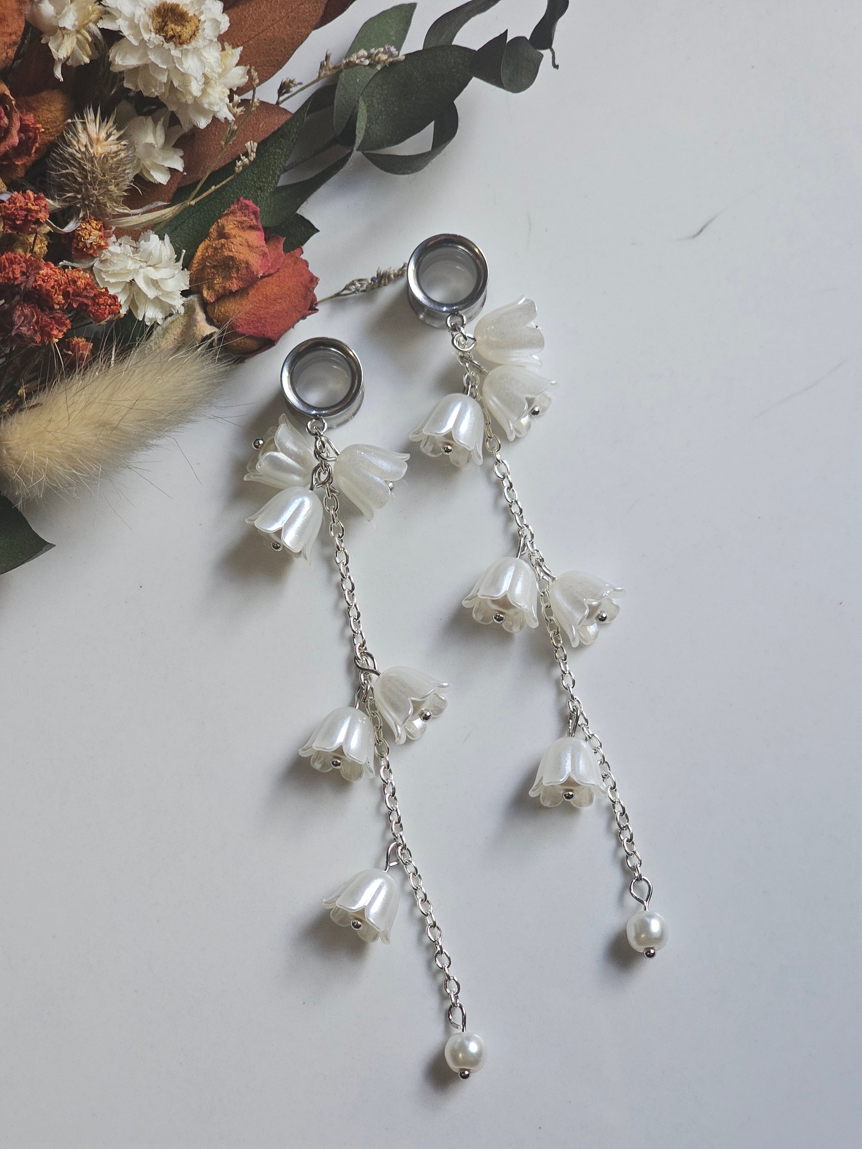 Silver Long Lily of the Valley dangle gauges