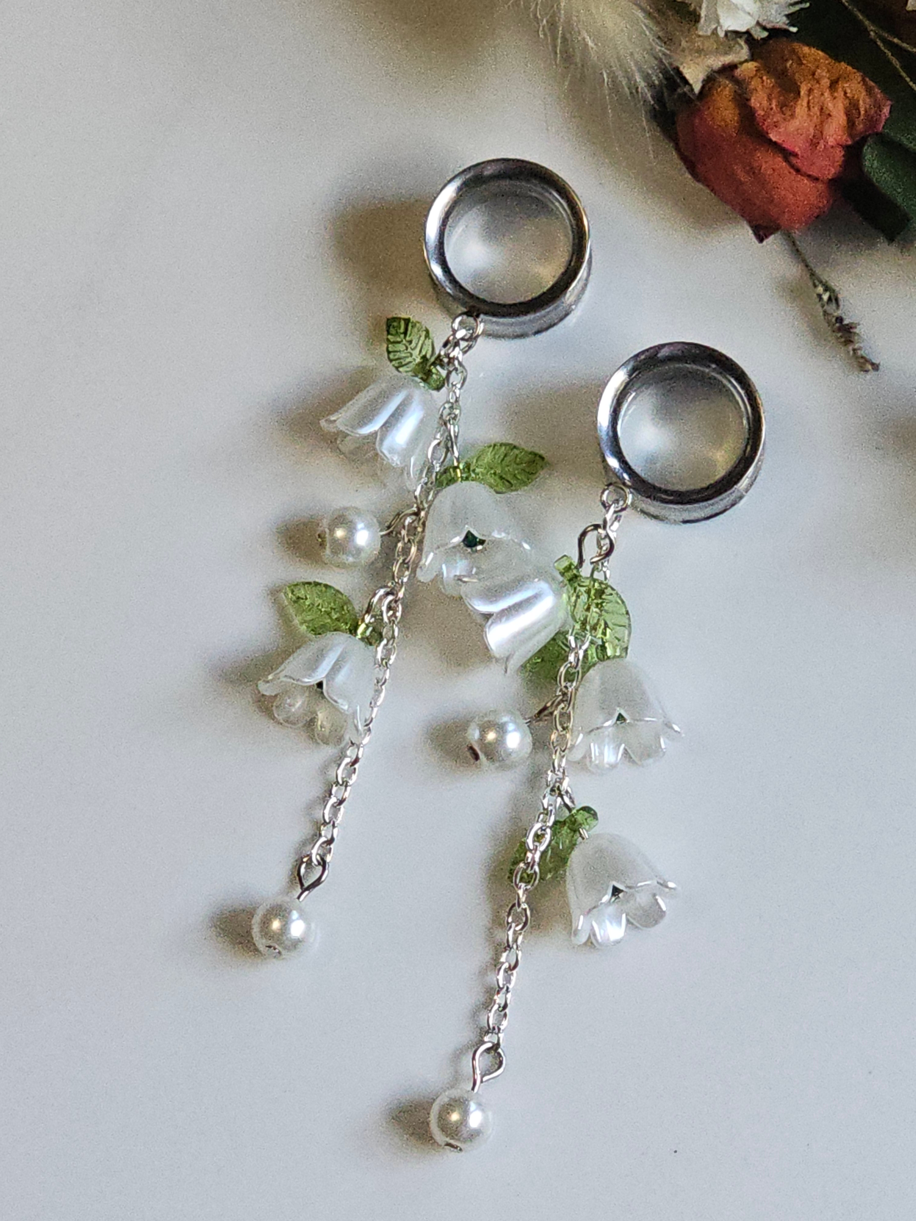 Silver lily of the Valley dangle gauges