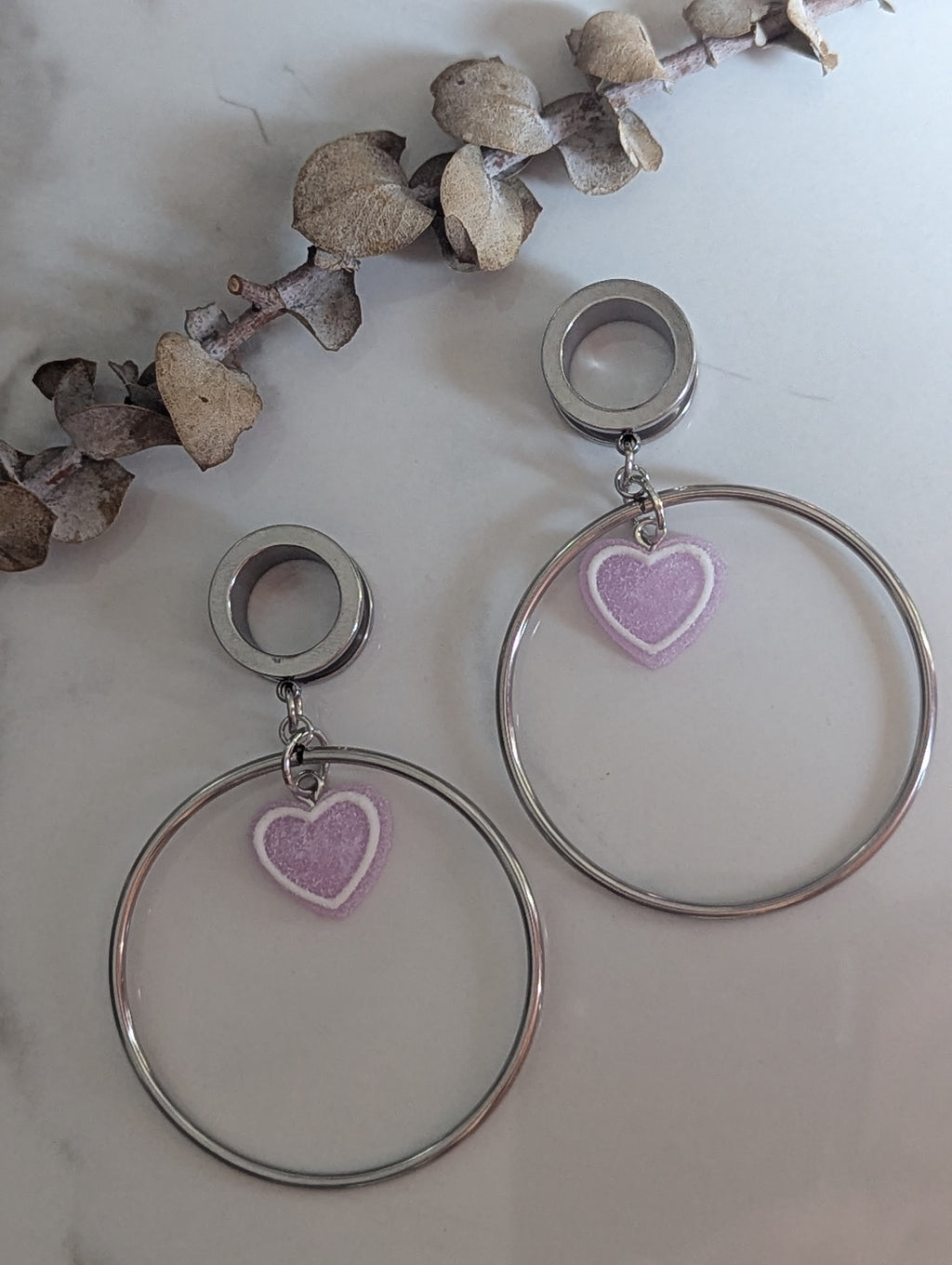Heart hoop dangle gauges