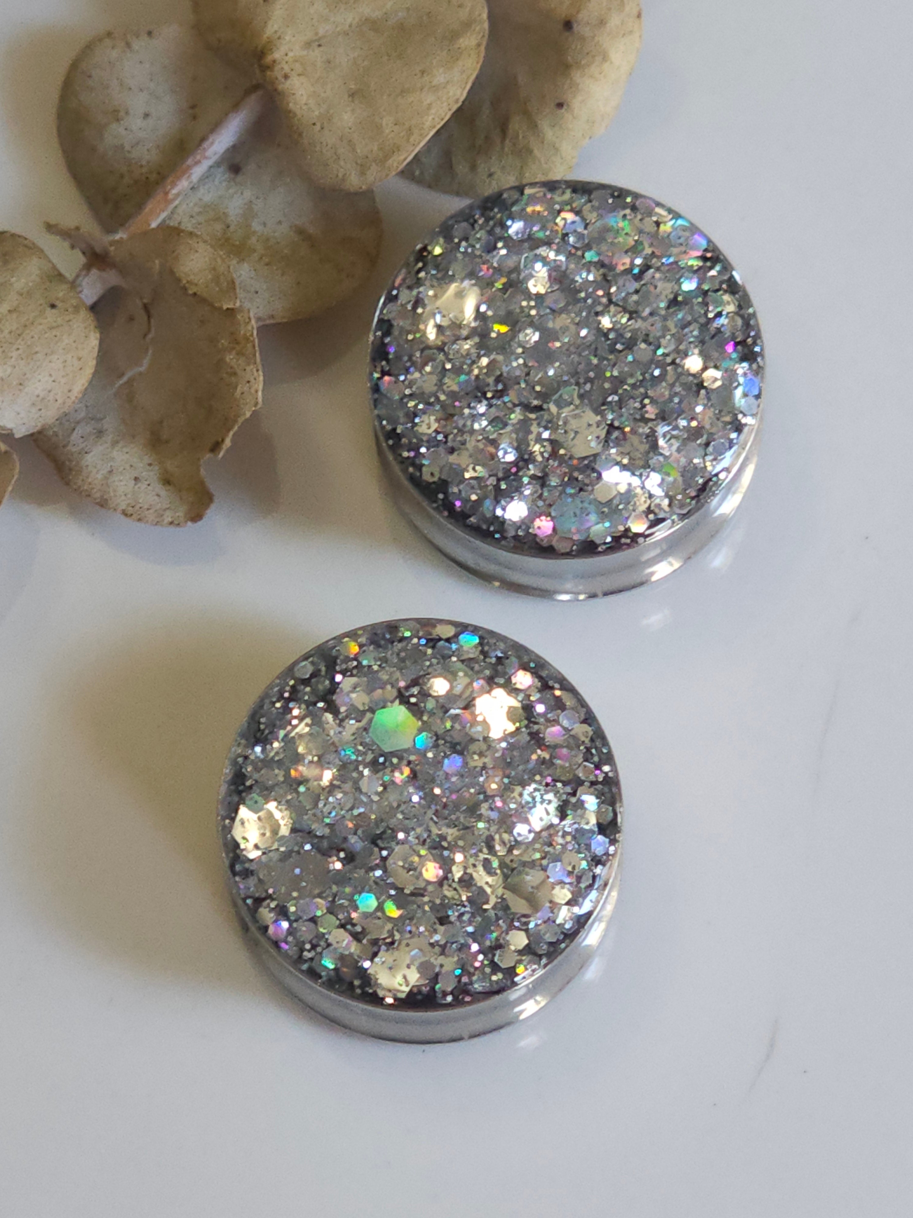 8MM-50MM Silver Glitter Gauges