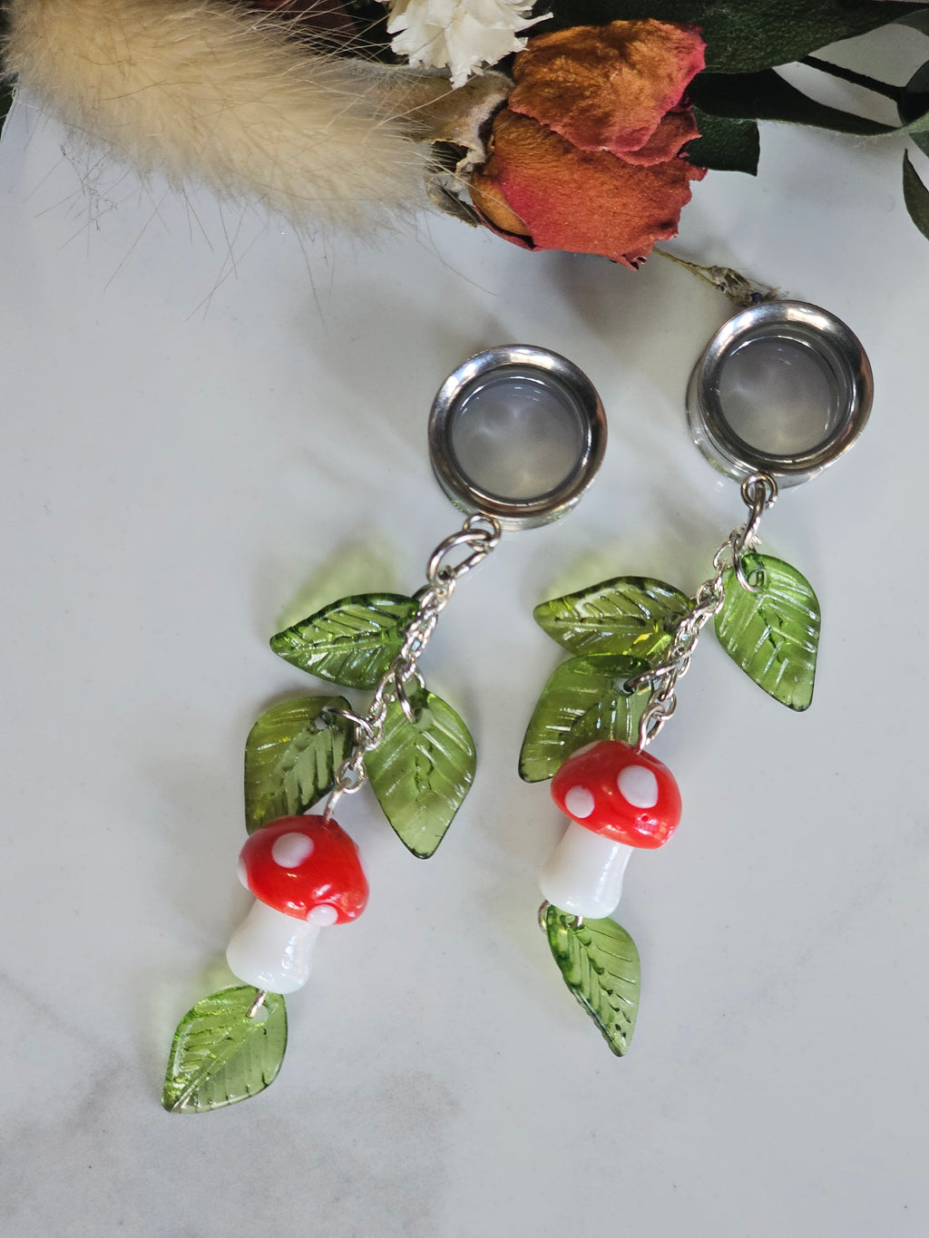 Whimsical Mushroom dangle gauges