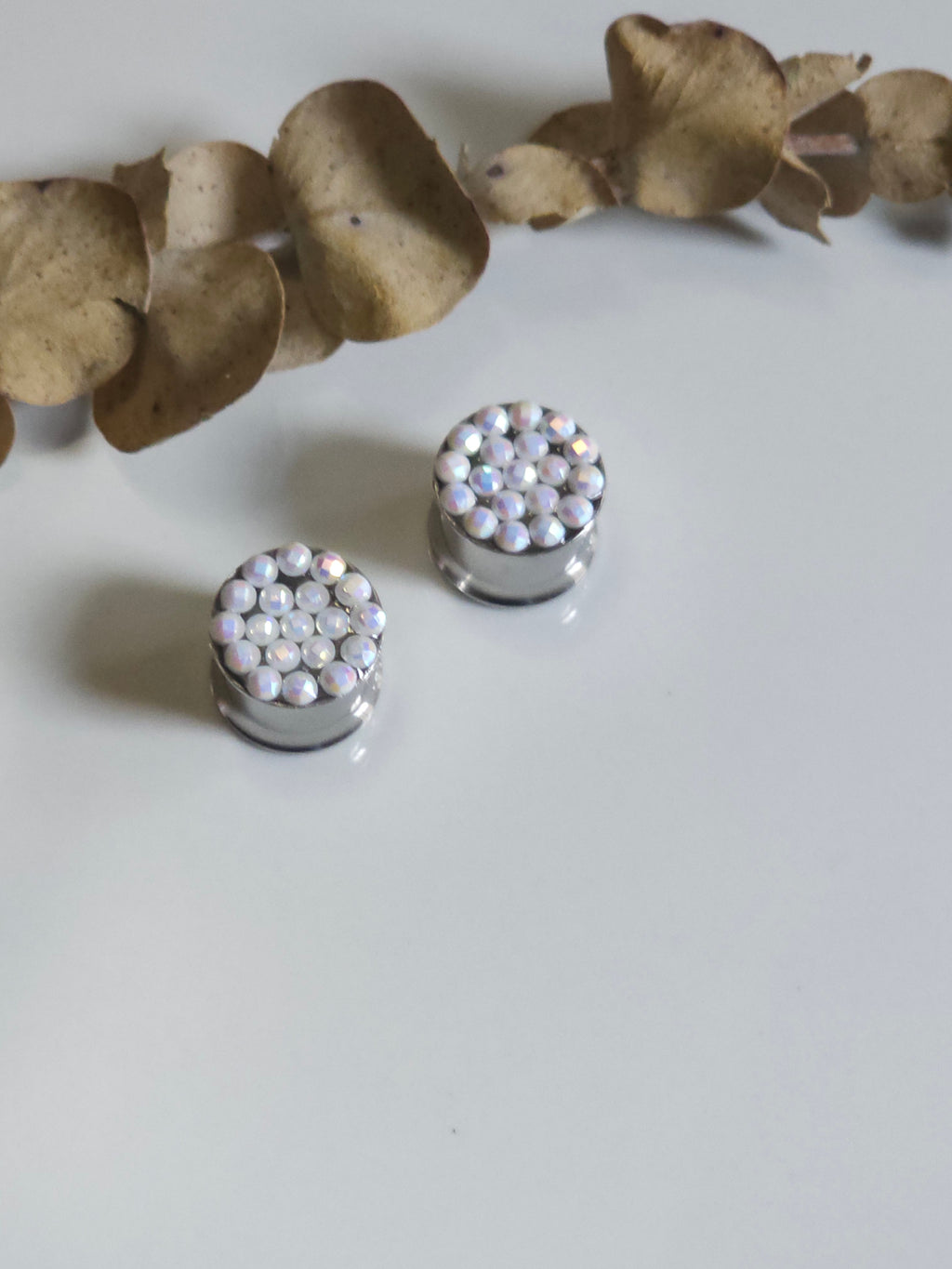 White Rhinestone Dangle Gauges