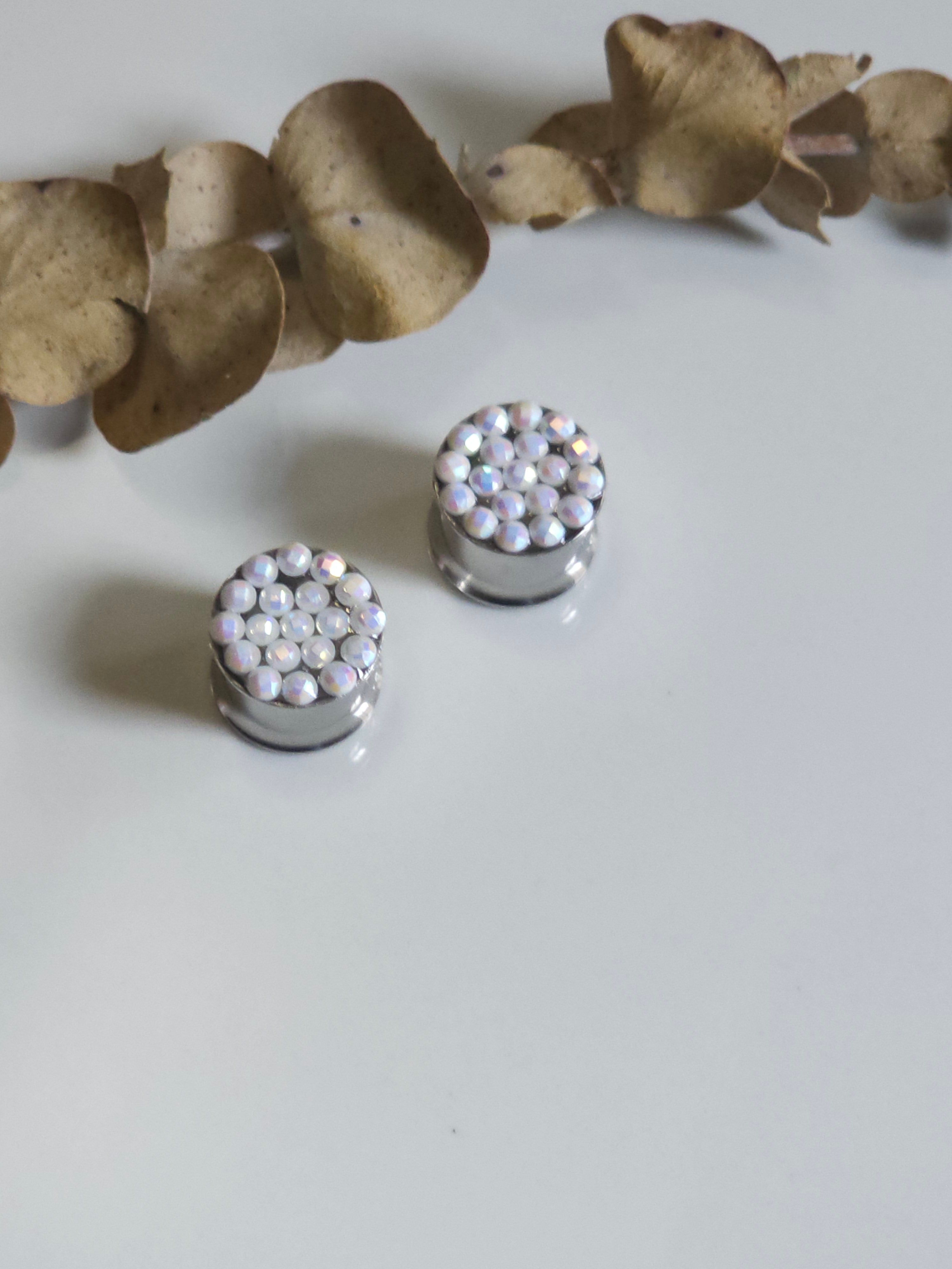White Rhinestone Dangle Gauges