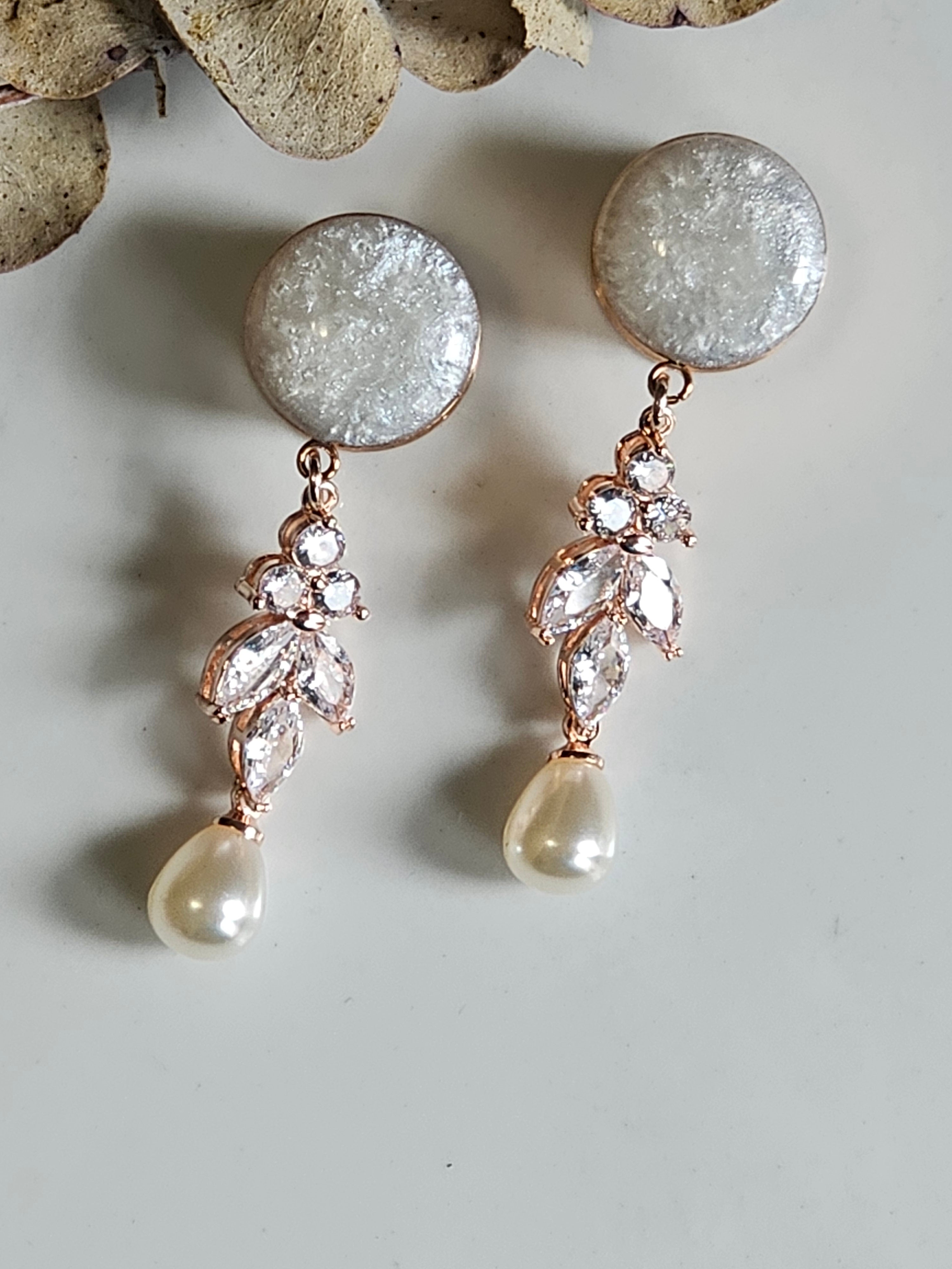 Rose Gold Faux pearl Bridal Dangle Gauges