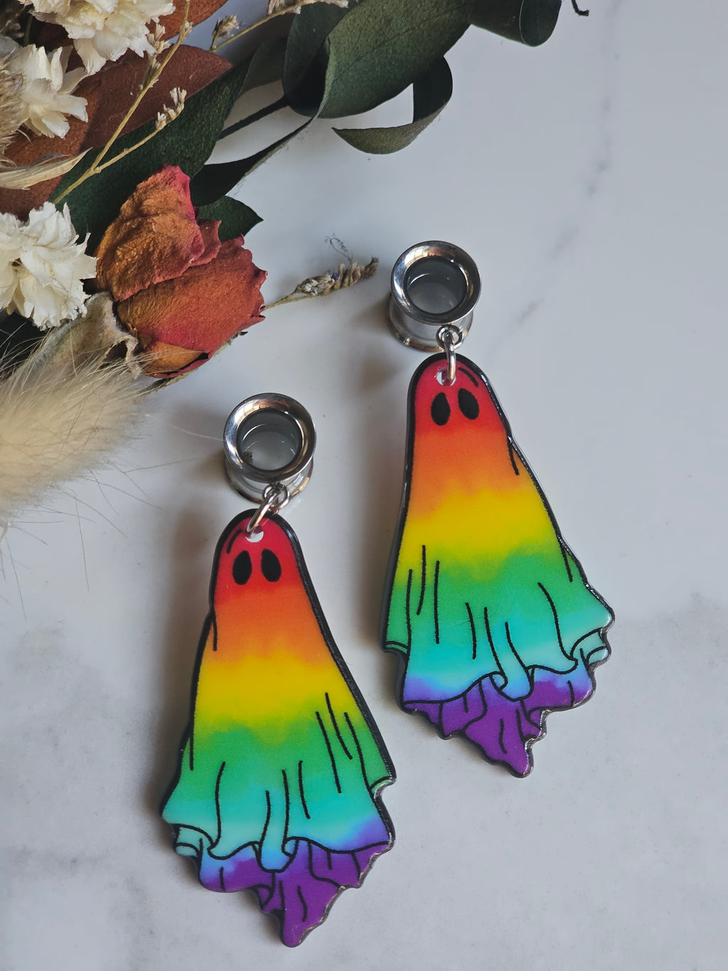 Multicolored Ghost Halloween dangle gauges