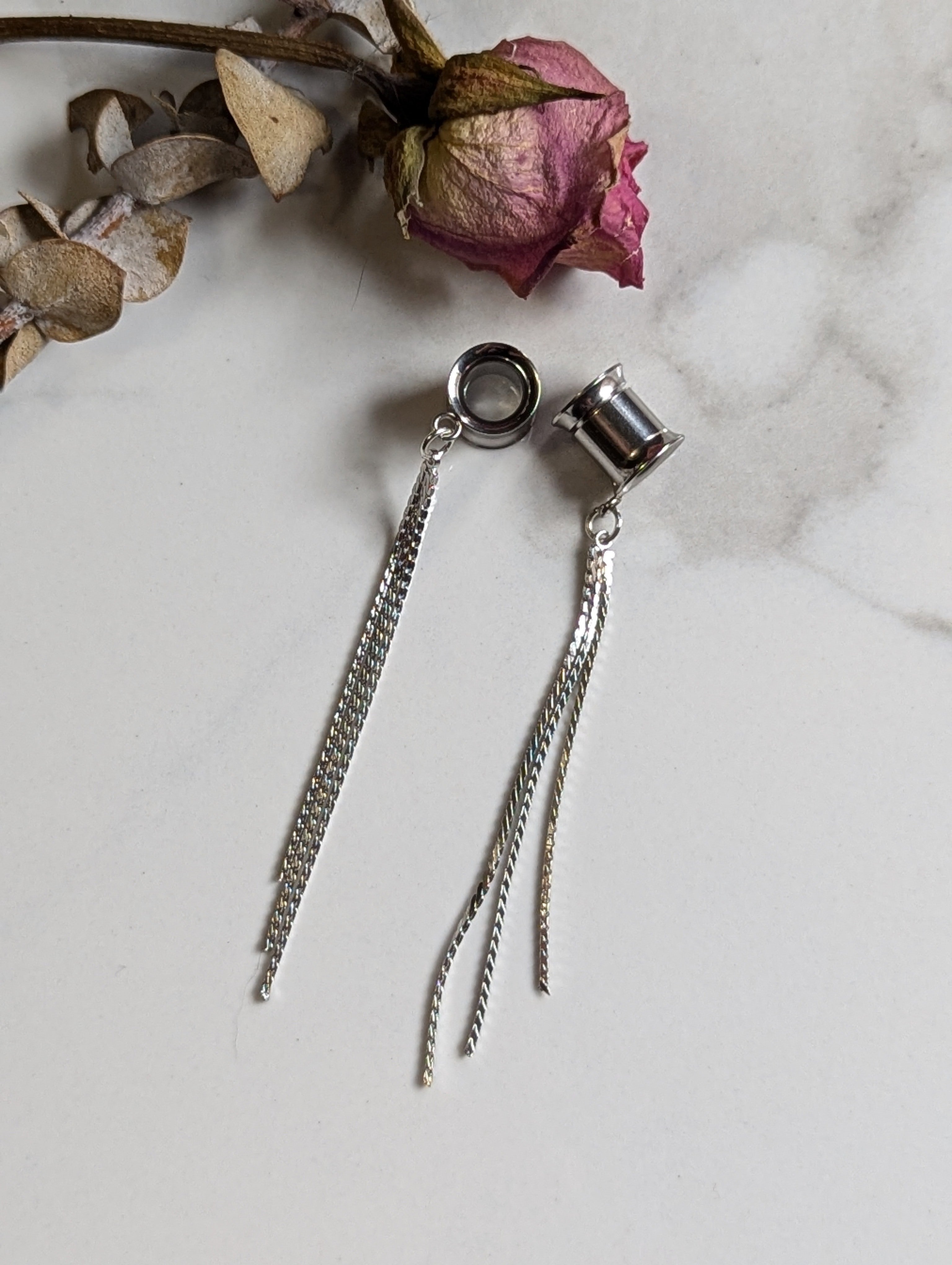 Short Silver Tassel dangle gauges