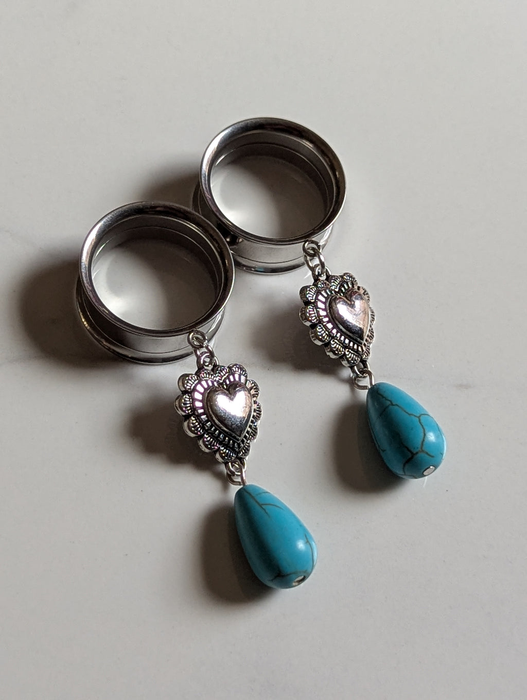 Turquoise drop dangle gauges