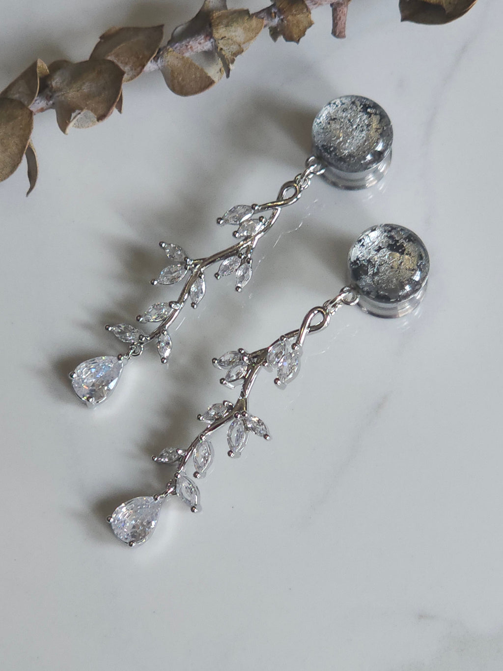 Elegant Crystal Vine Bridal Dangle Gauges