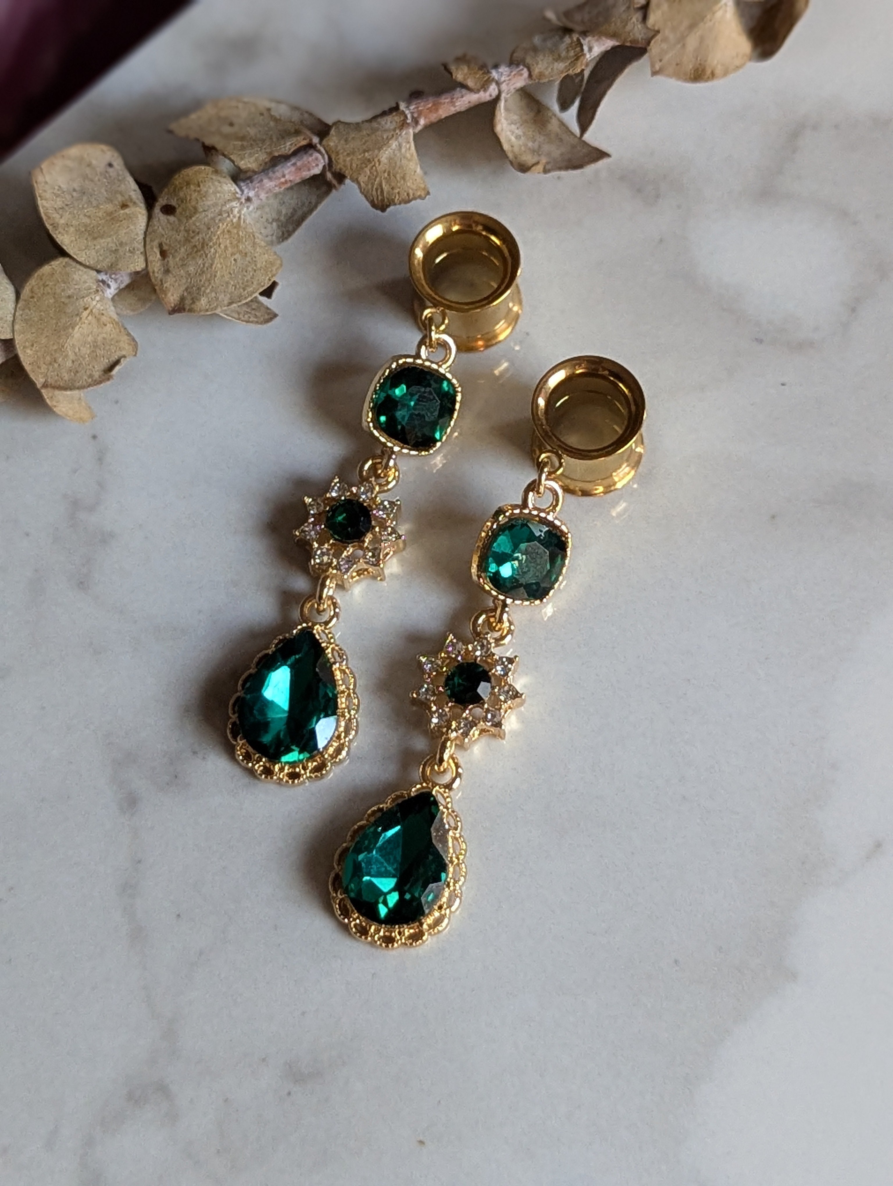 Emerald Crystal dangle gauges