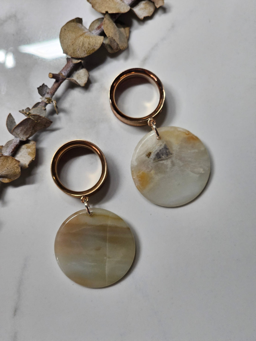 Rose Gold Amazonite Dangle Gauges