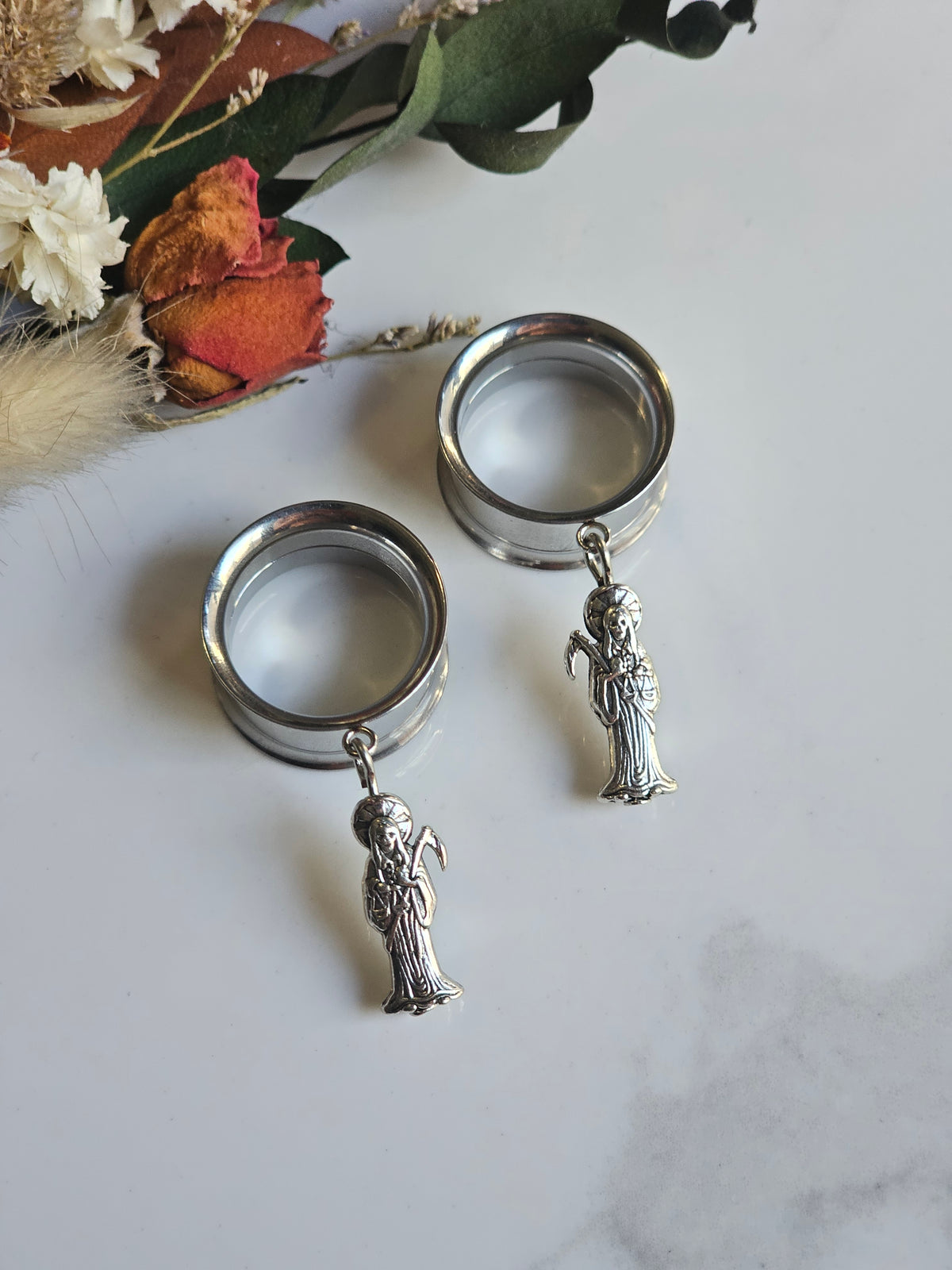 Santa Muerte dangle plugs