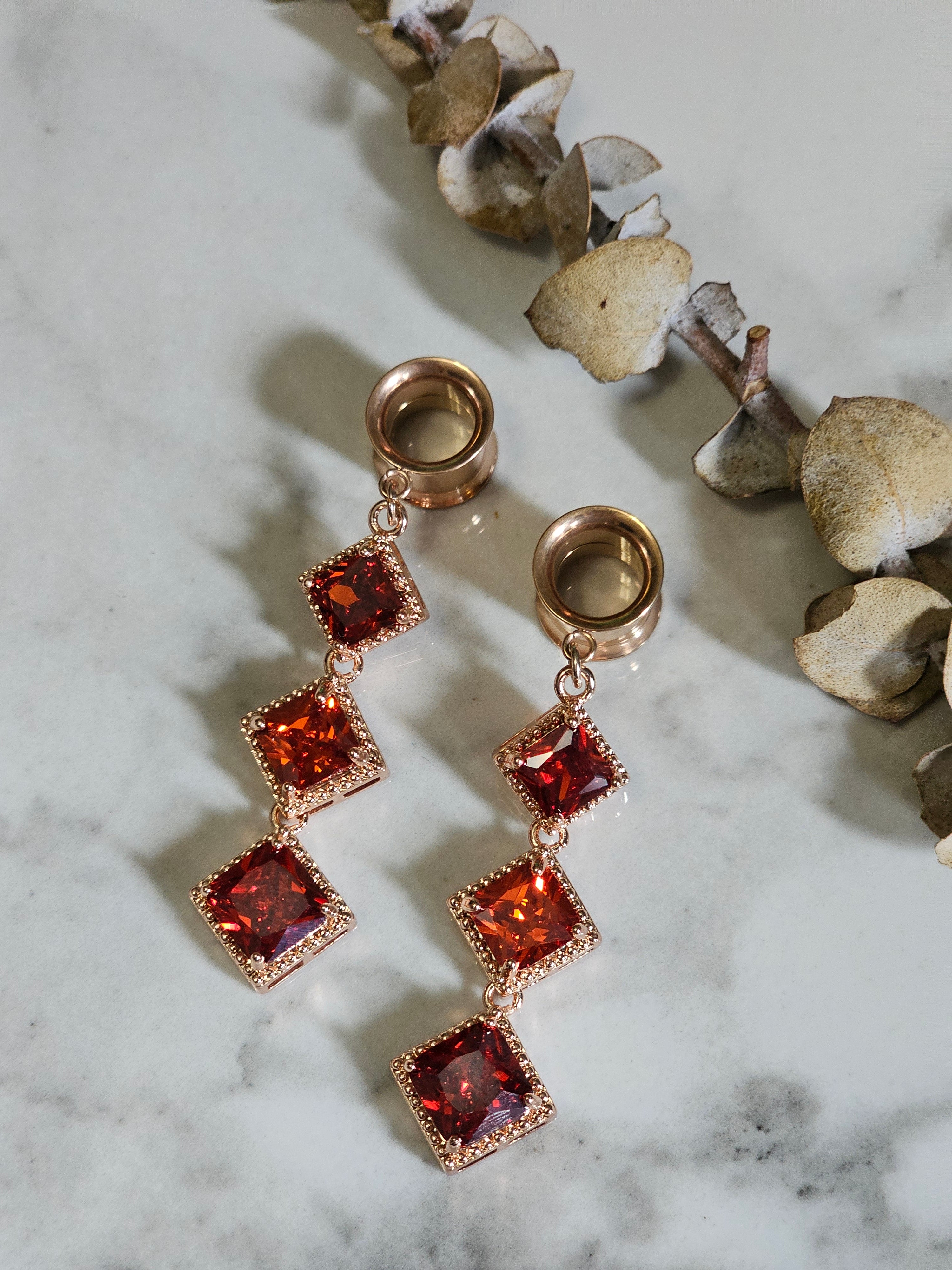 Rose Gold Red/Orange dangle gauges