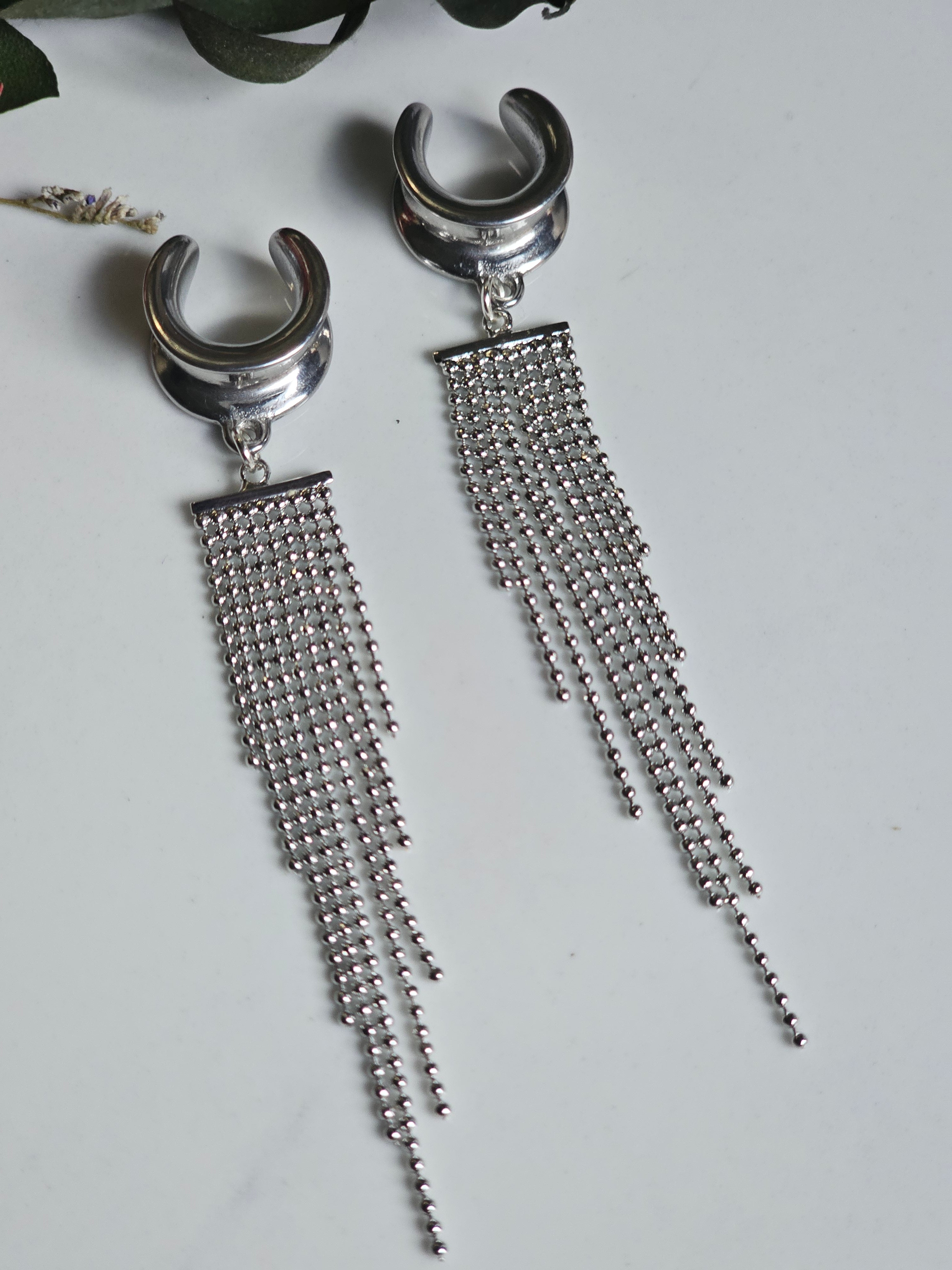 Silver tassel dangle gauges