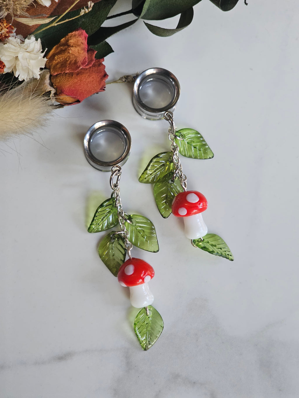 Whimsical Mushroom dangle gauges