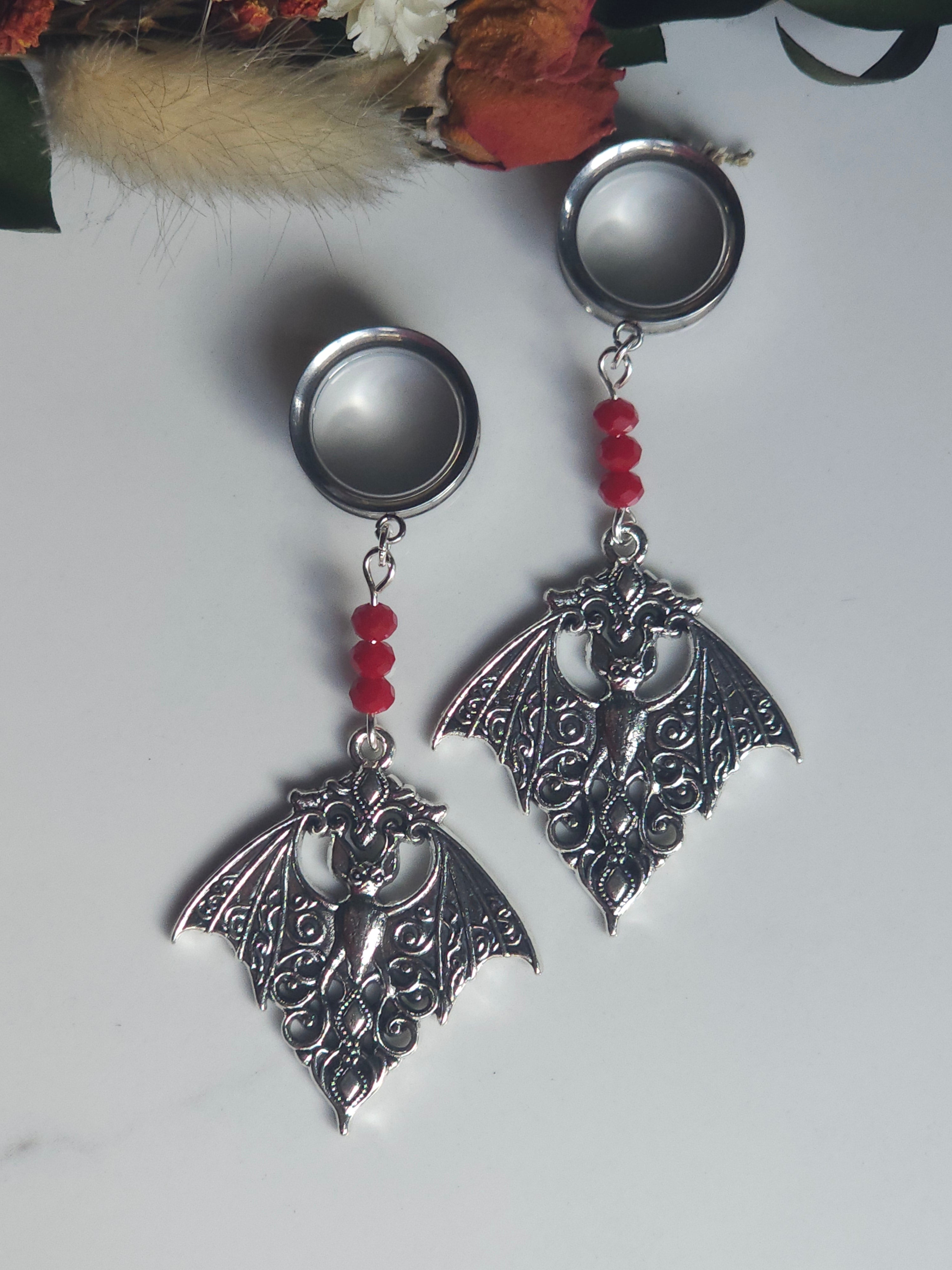 Gothic bat dangle gauges