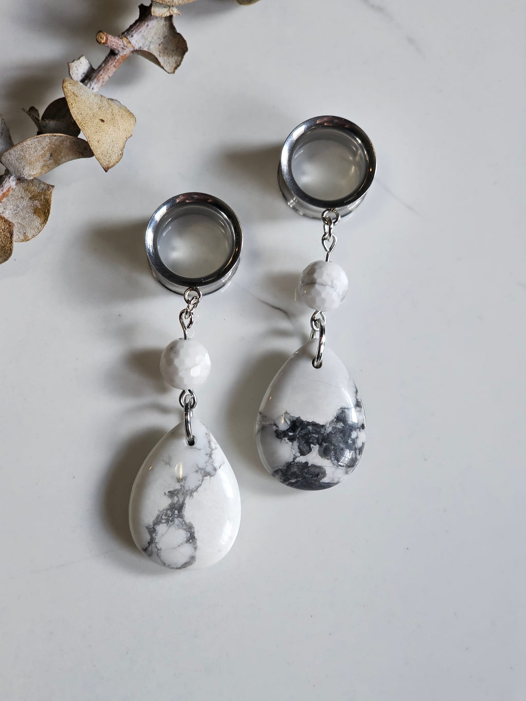 Howlite drop dangle gauges