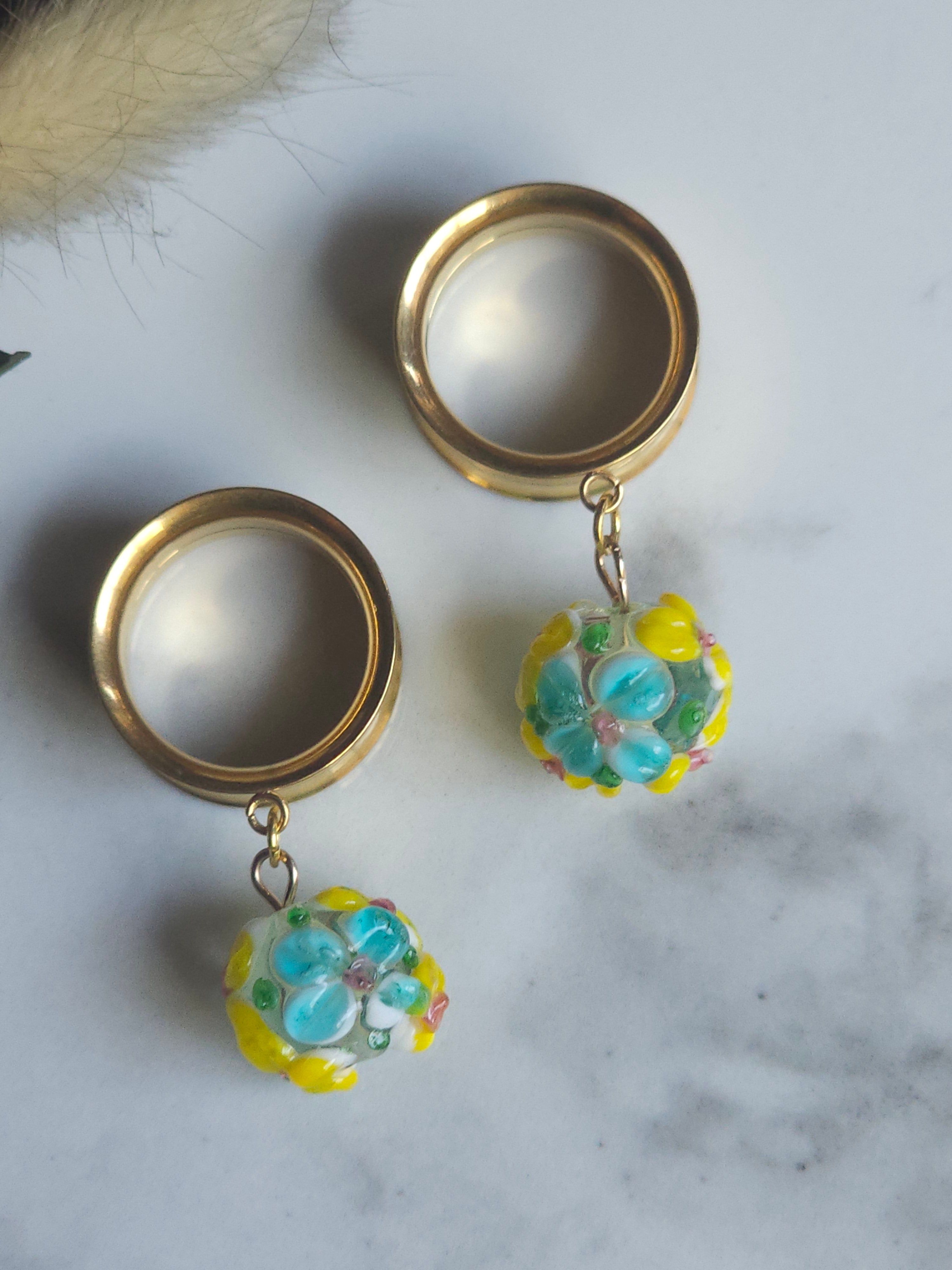 Floral lampwork dangle plugs