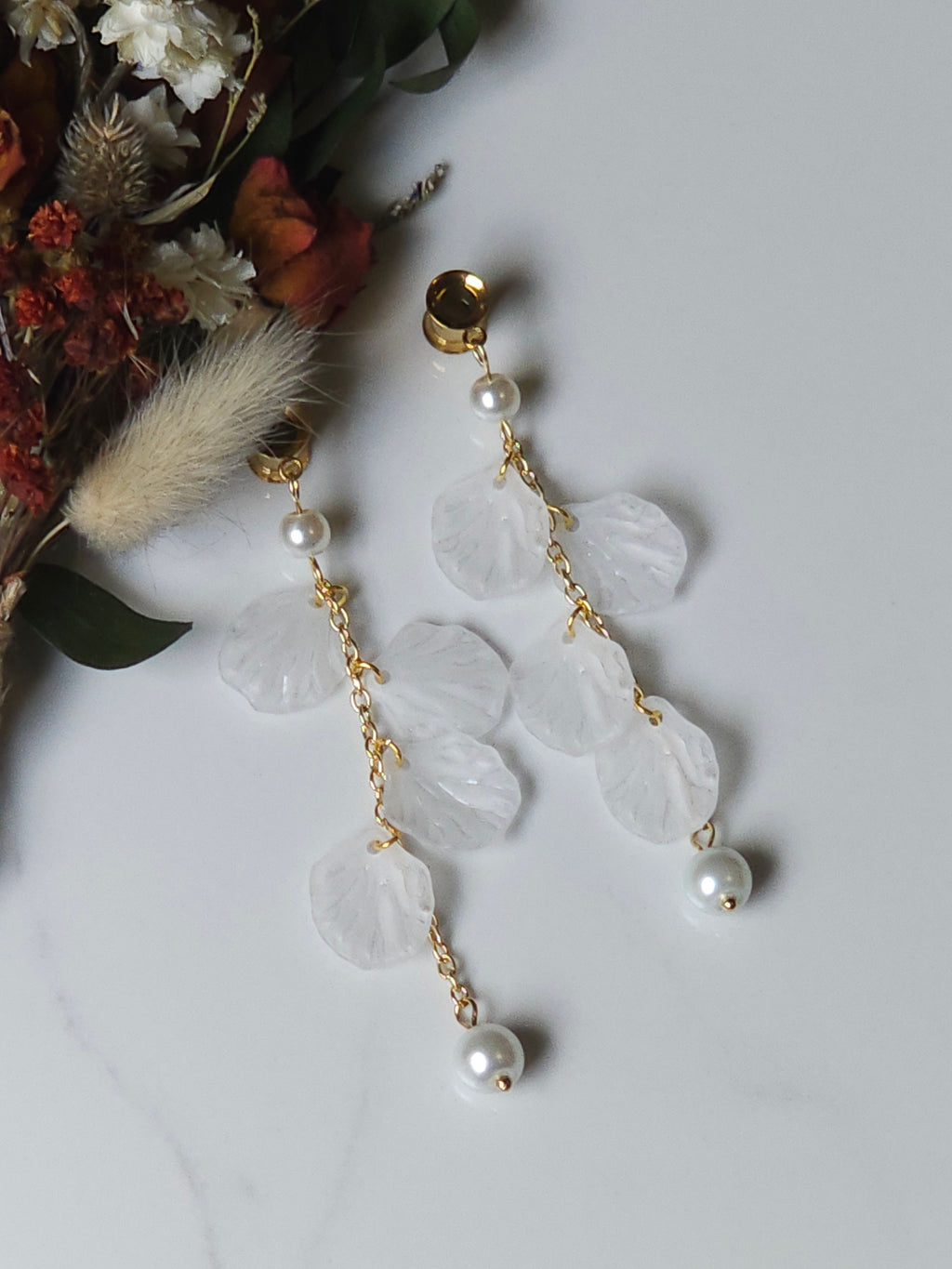 Petal and Faux pearl dangle gauges