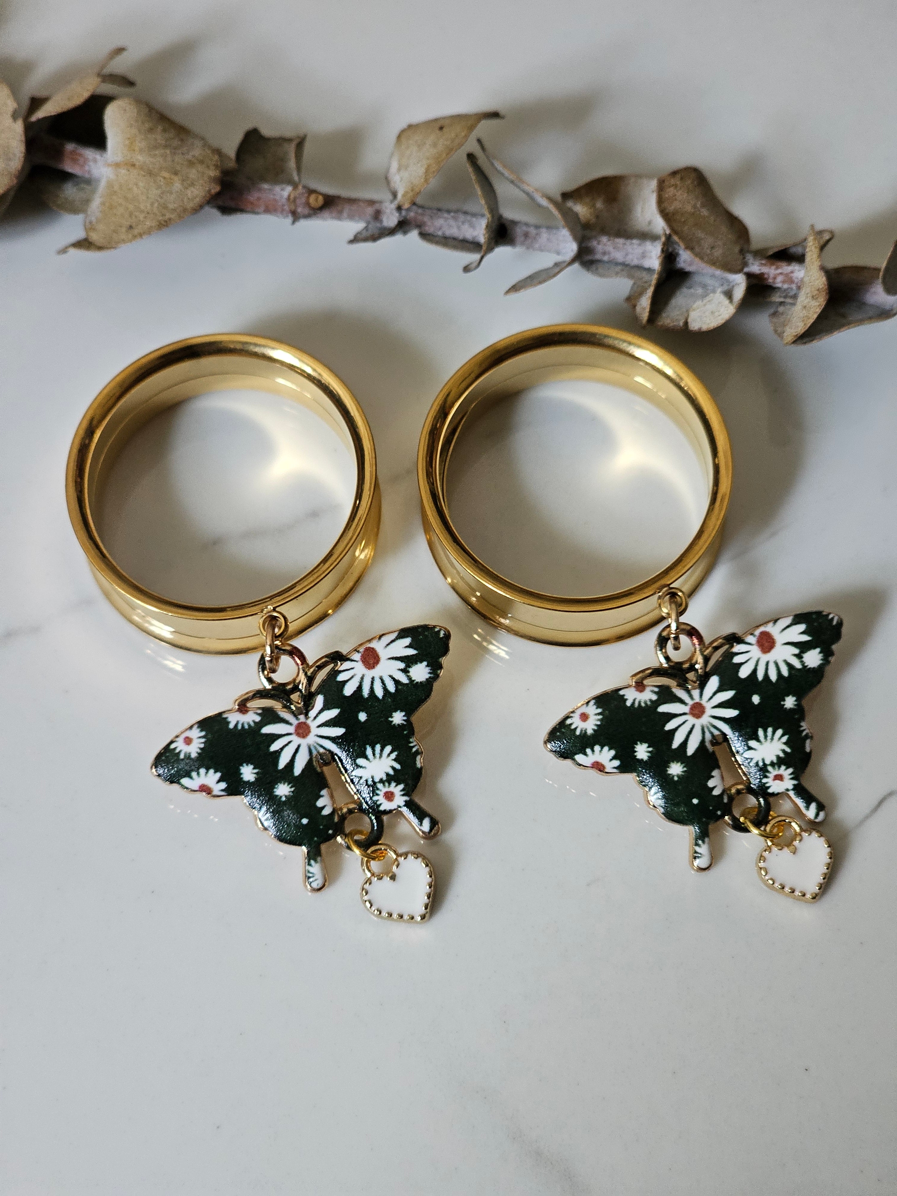 Floral butterfly dangle gauges