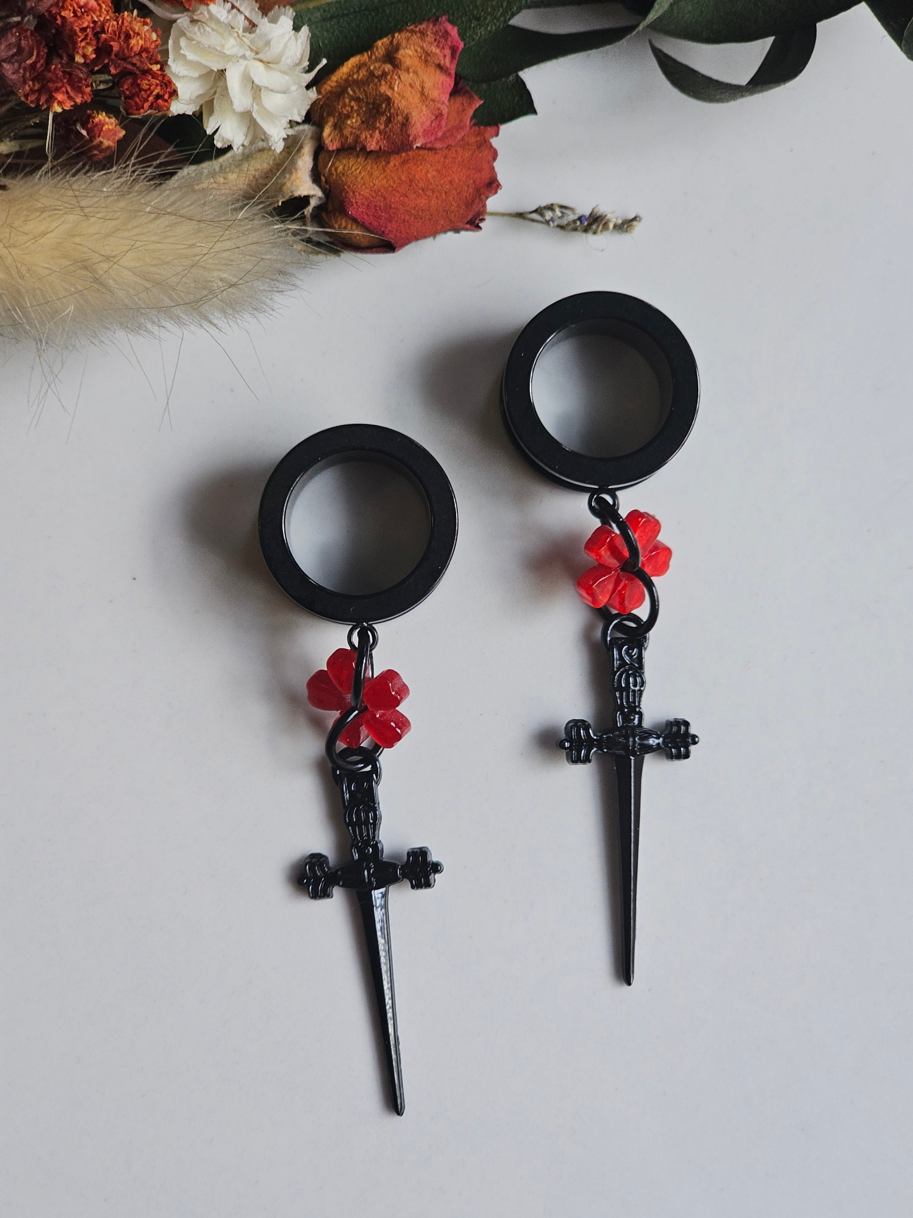 Dagger and Sakura flower dangle gauges