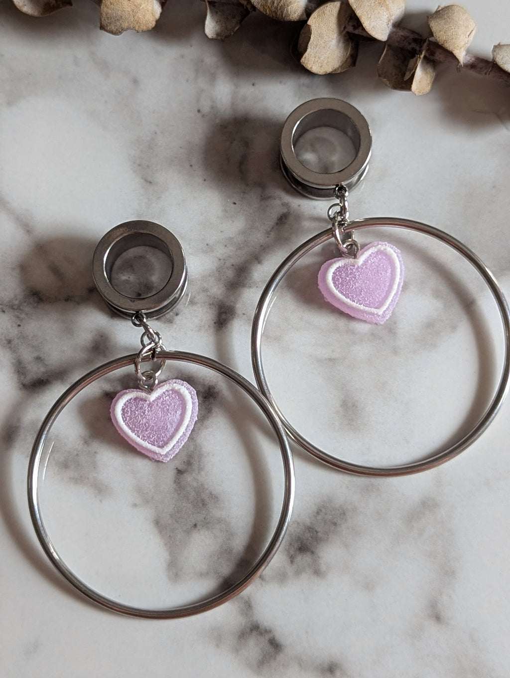 Heart hoop dangle gauges