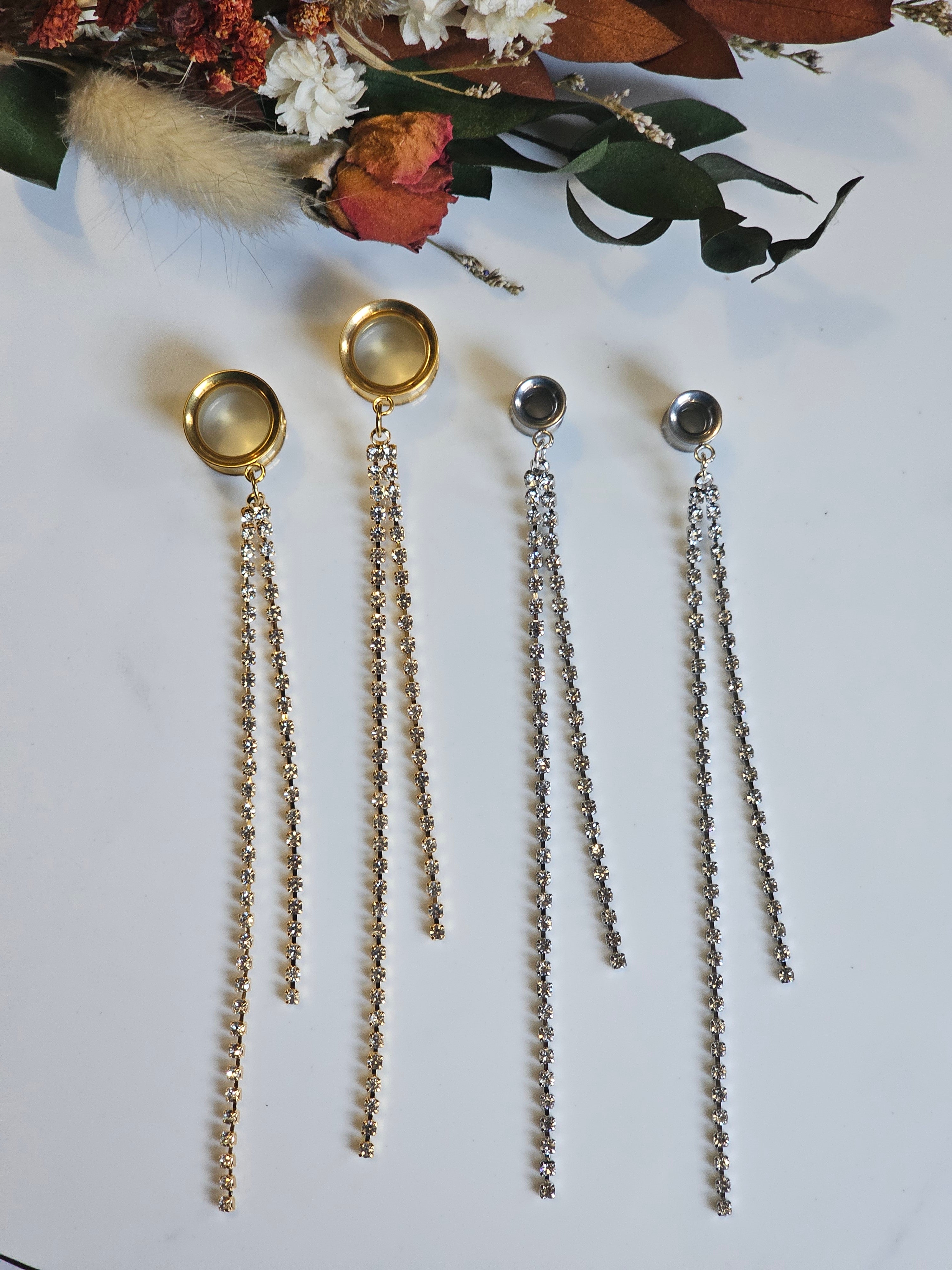 Silver or Gold Diamond tassel dangle gauges