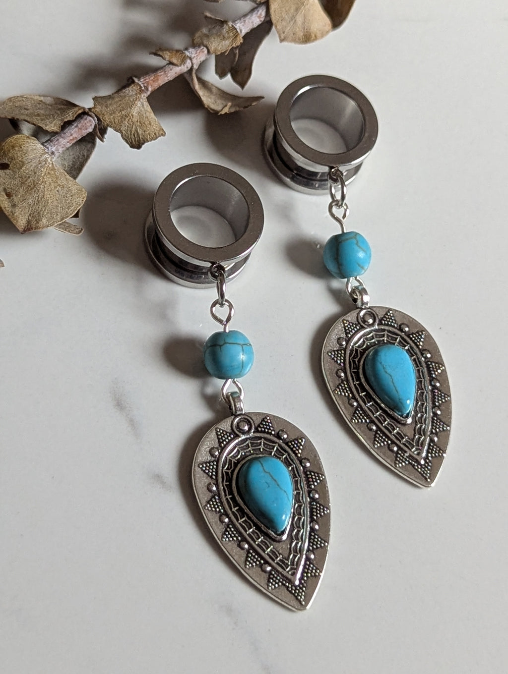 Boho turquoise dangle gauges