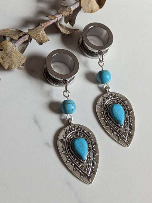 Boho turquoise dangle gauges