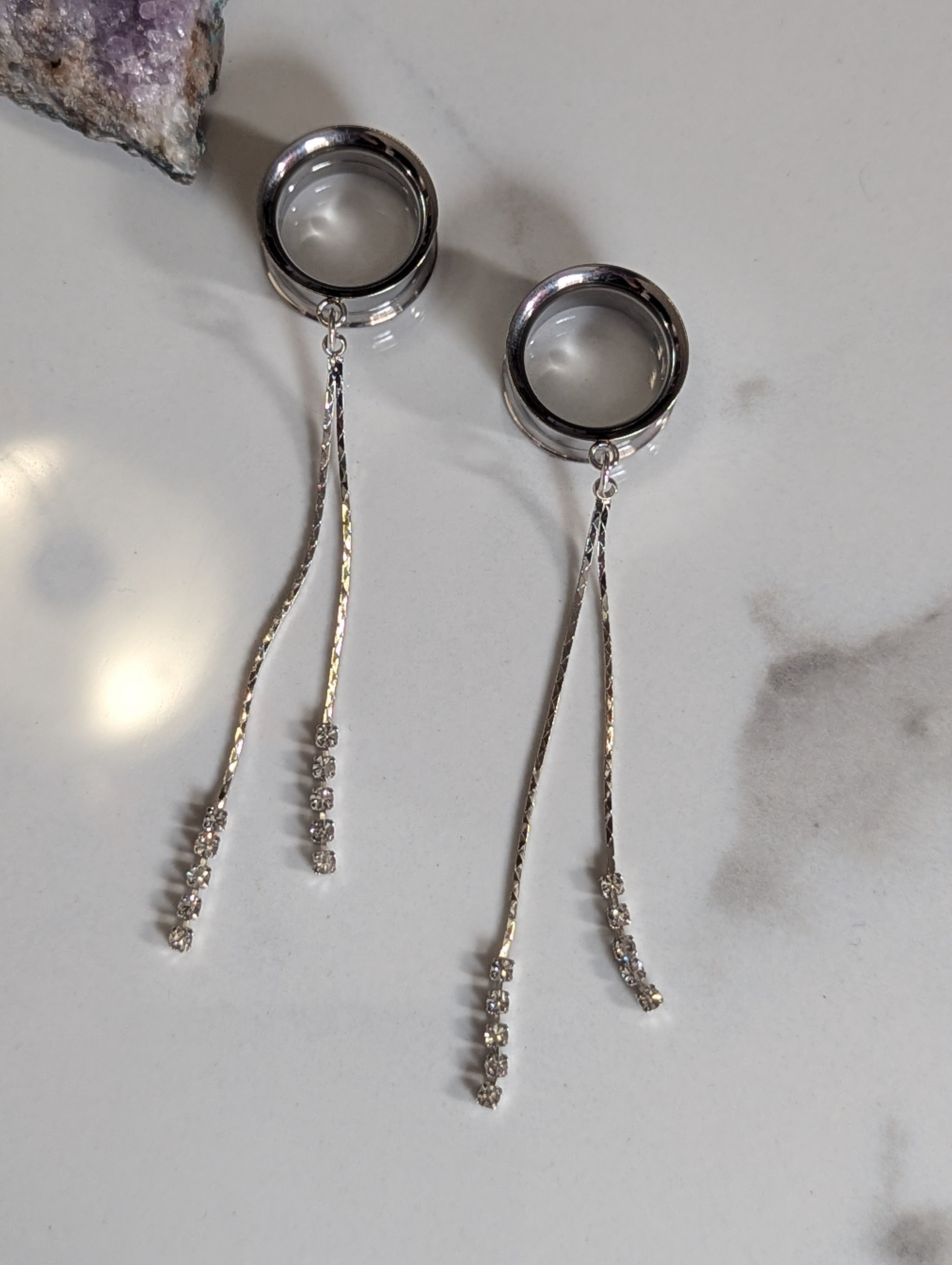 Crystal tassel dangle gauges