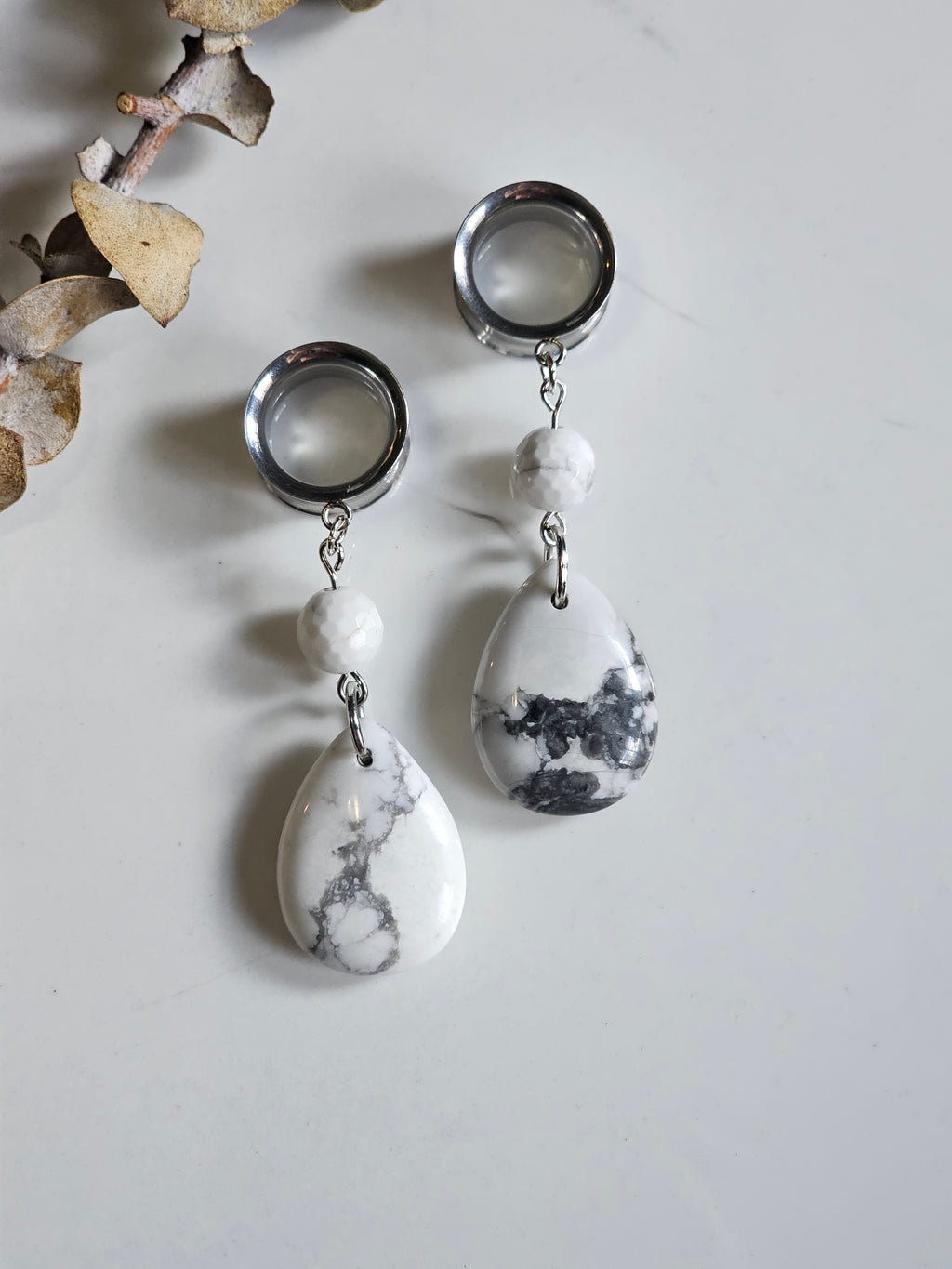 Howlite drop dangle gauges