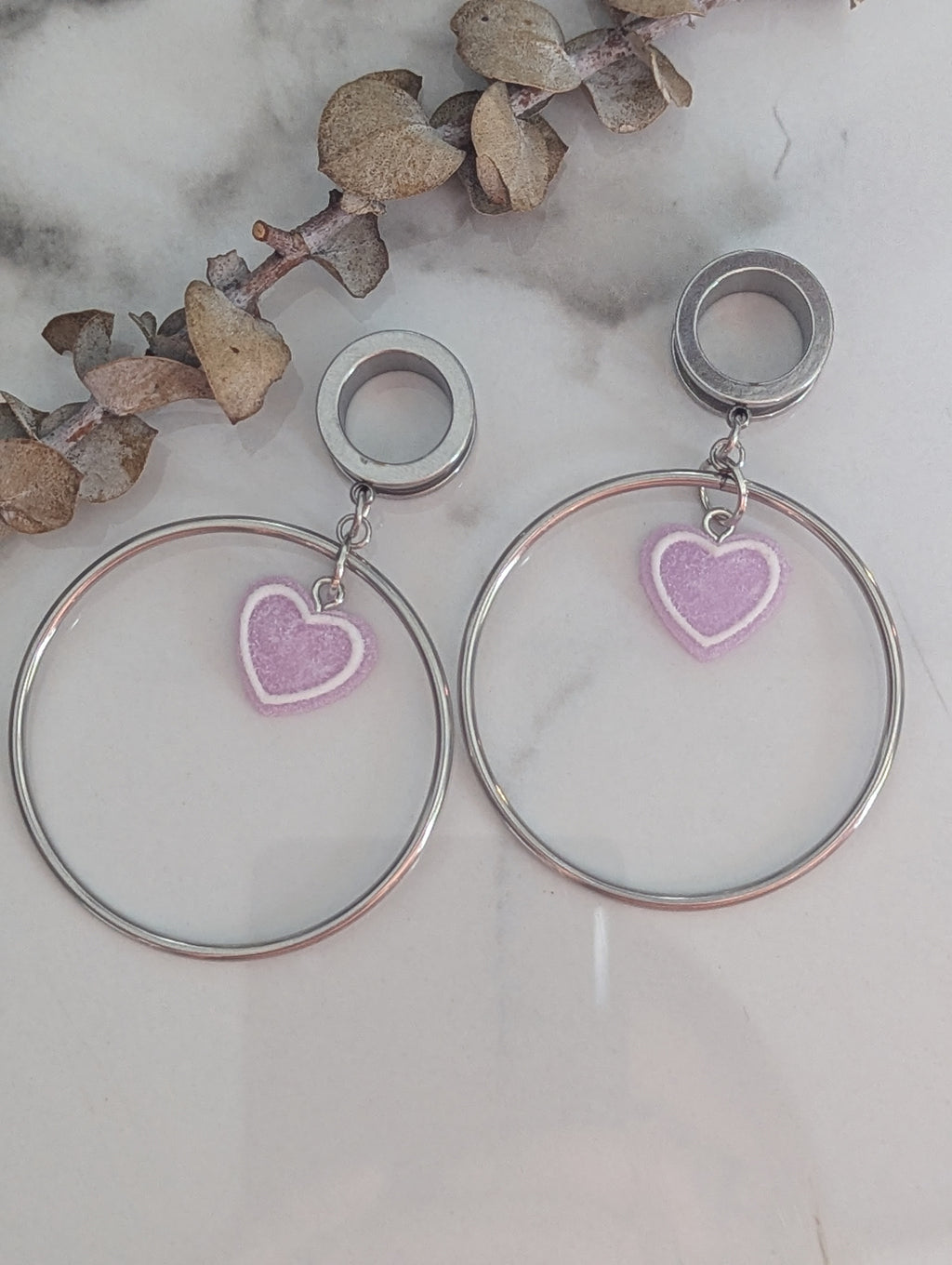 Heart hoop dangle gauges