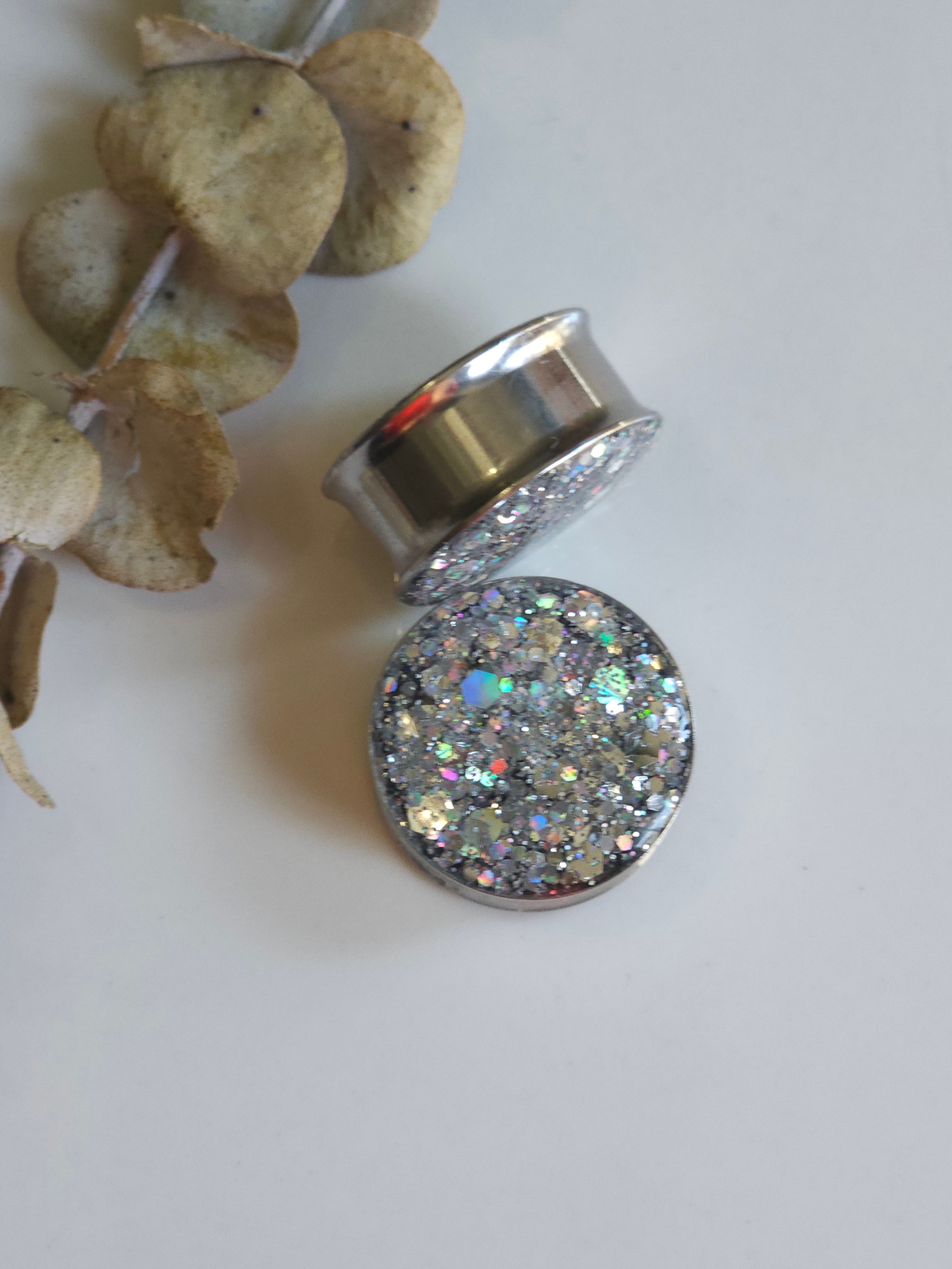 8MM-50MM Silver Glitter Gauges