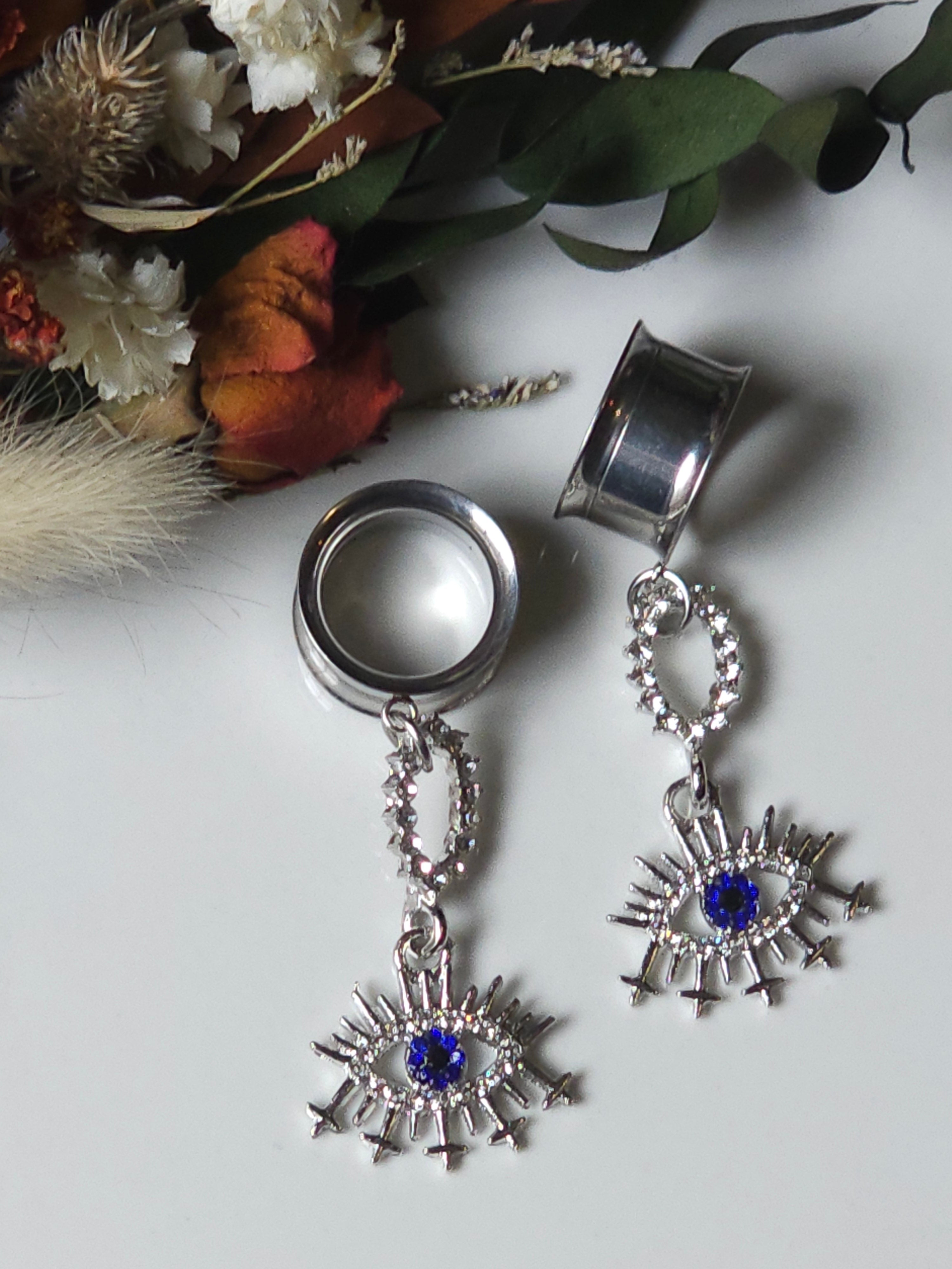 Rhinestone eye dangle gauges